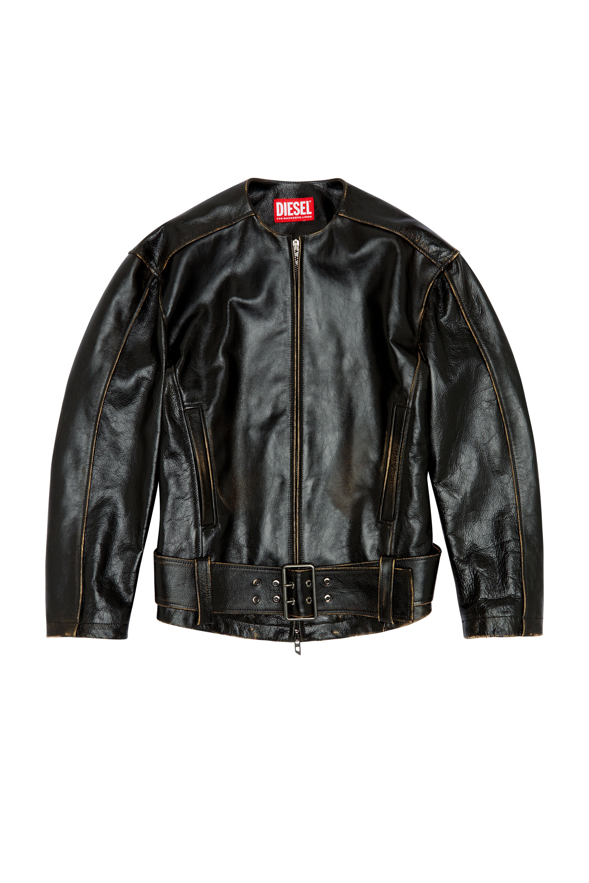 Diesel - L-MARGY, Woman Oversized biker jacket in brushed leather in Black - Image 2
