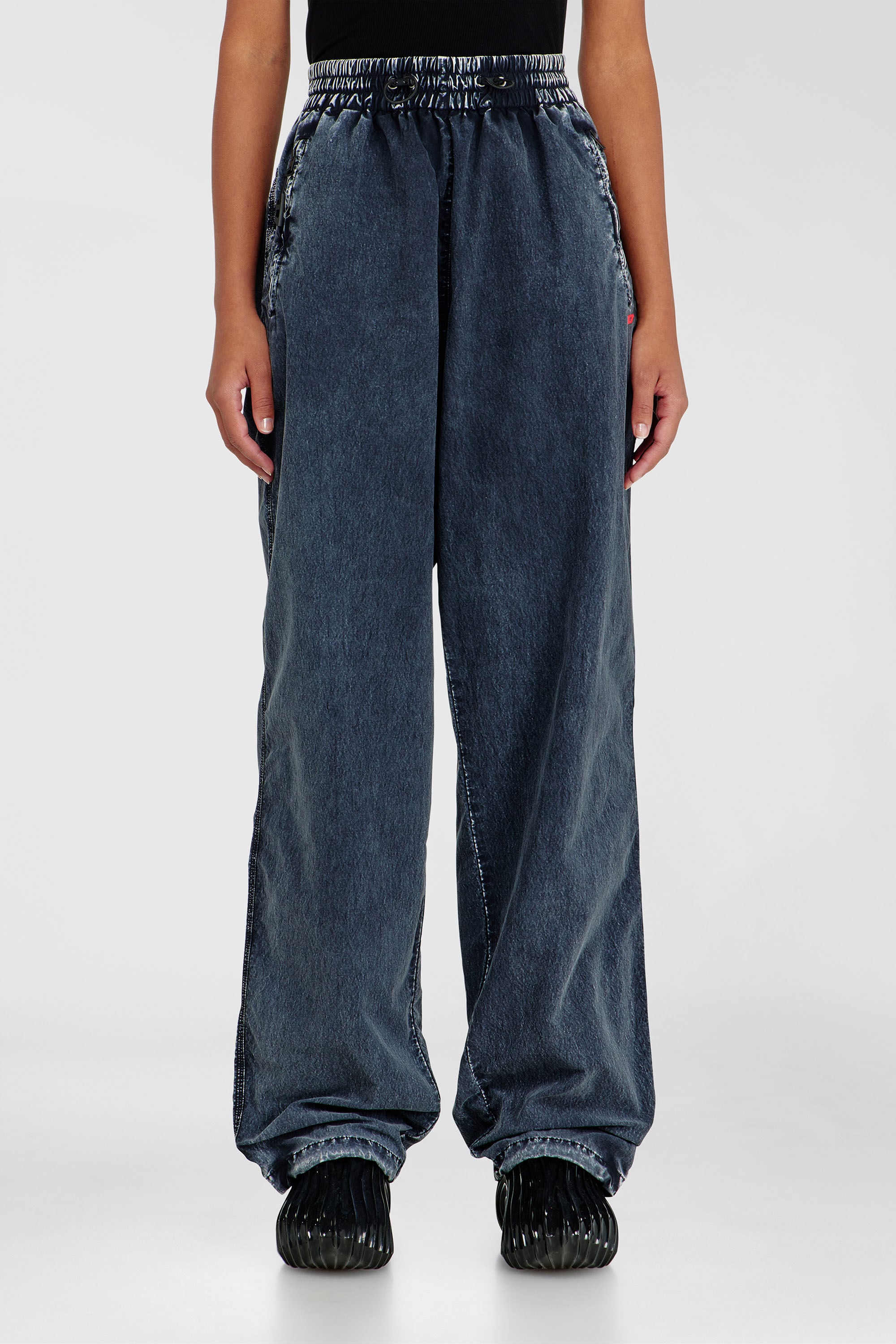Diesel - P-APYRI, Woman's Acid-wash track pants in nylon Taslan in Dark Blue - 3