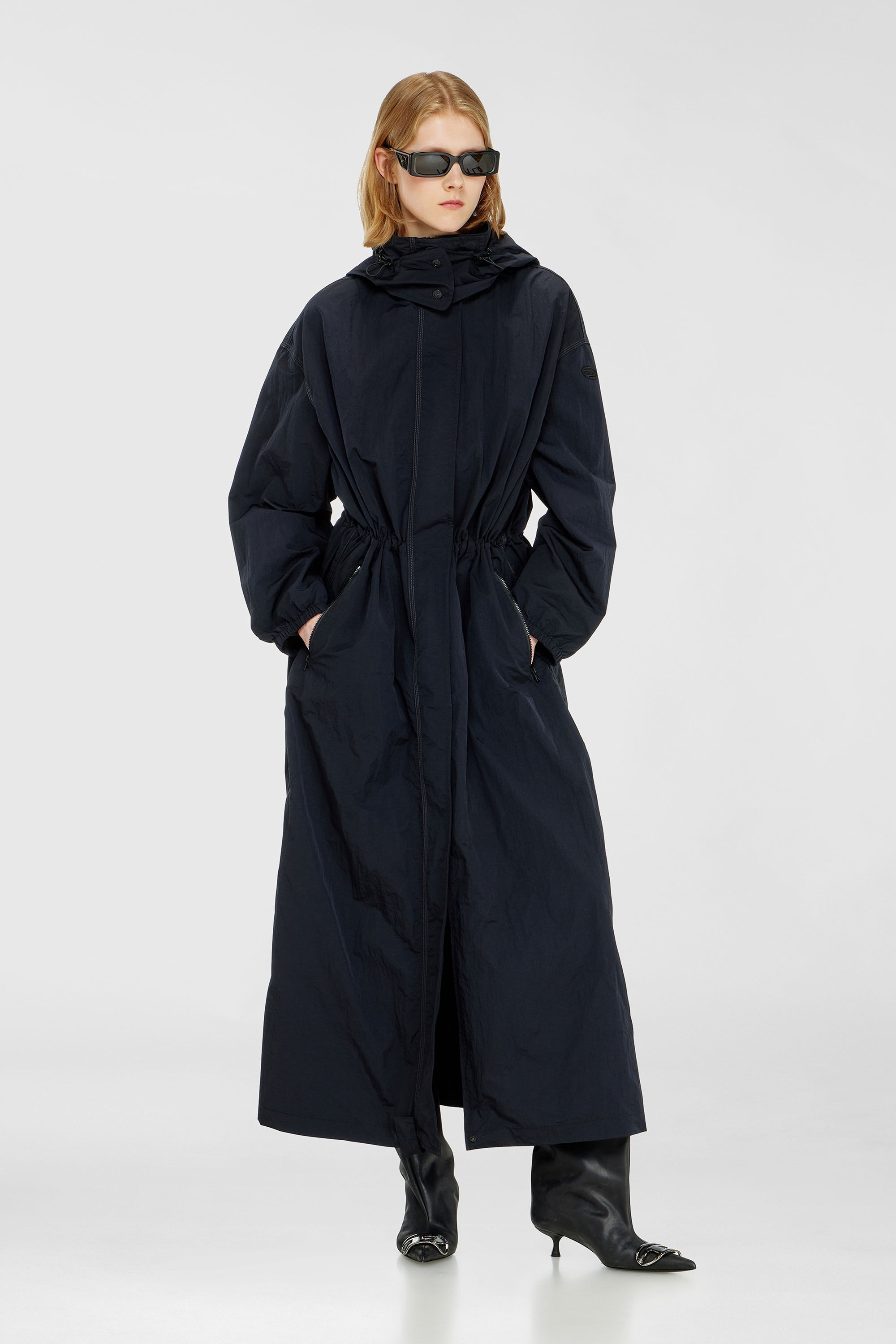 Women's Nylon trench coat with detachable hood | Blue | Diesel