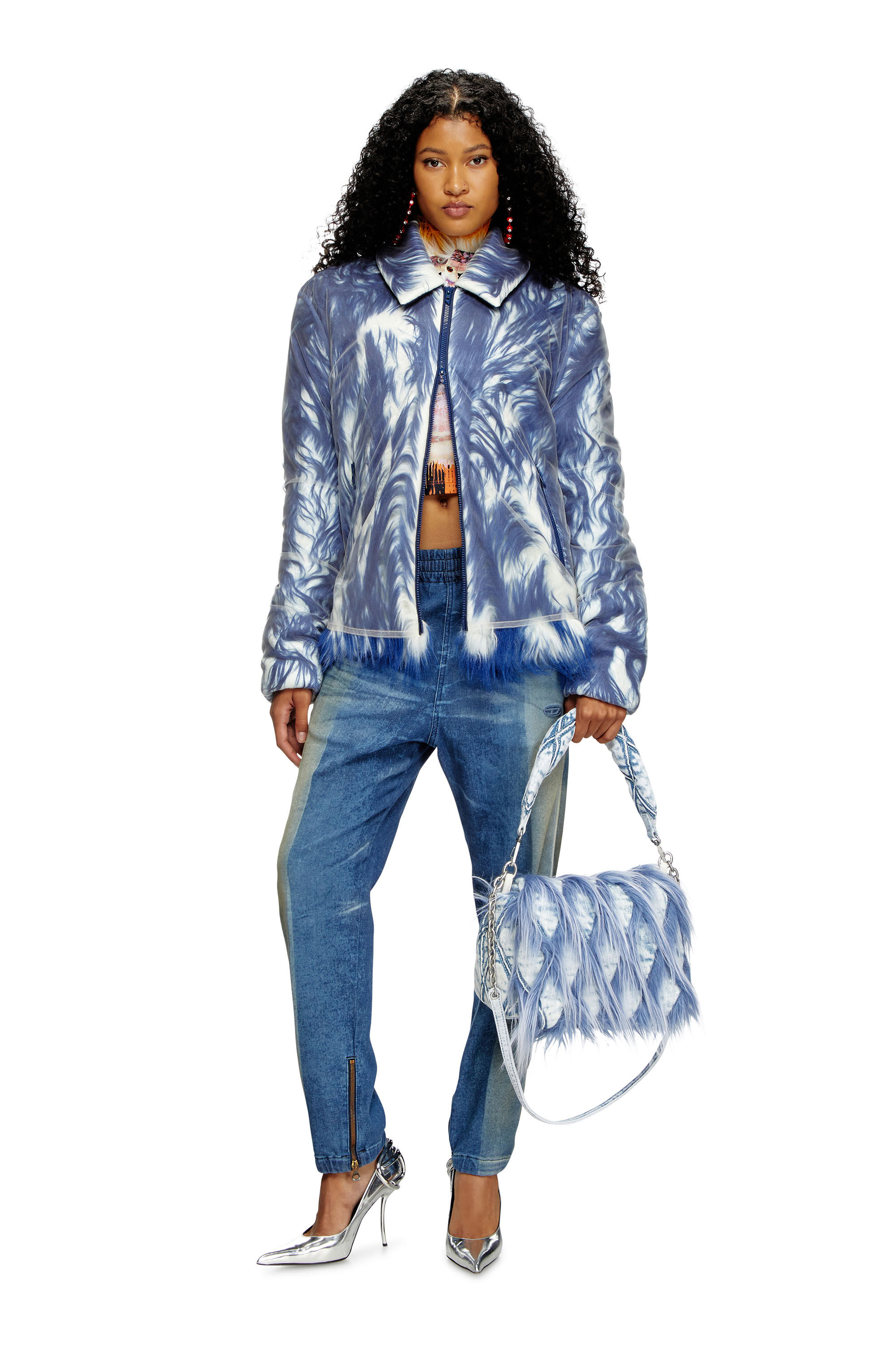 Diesel - CHARM-D SHOULDER M, Woman's Charm-D M-Borsa a spalla in denim e pelliccia sintetica in Blue - 6