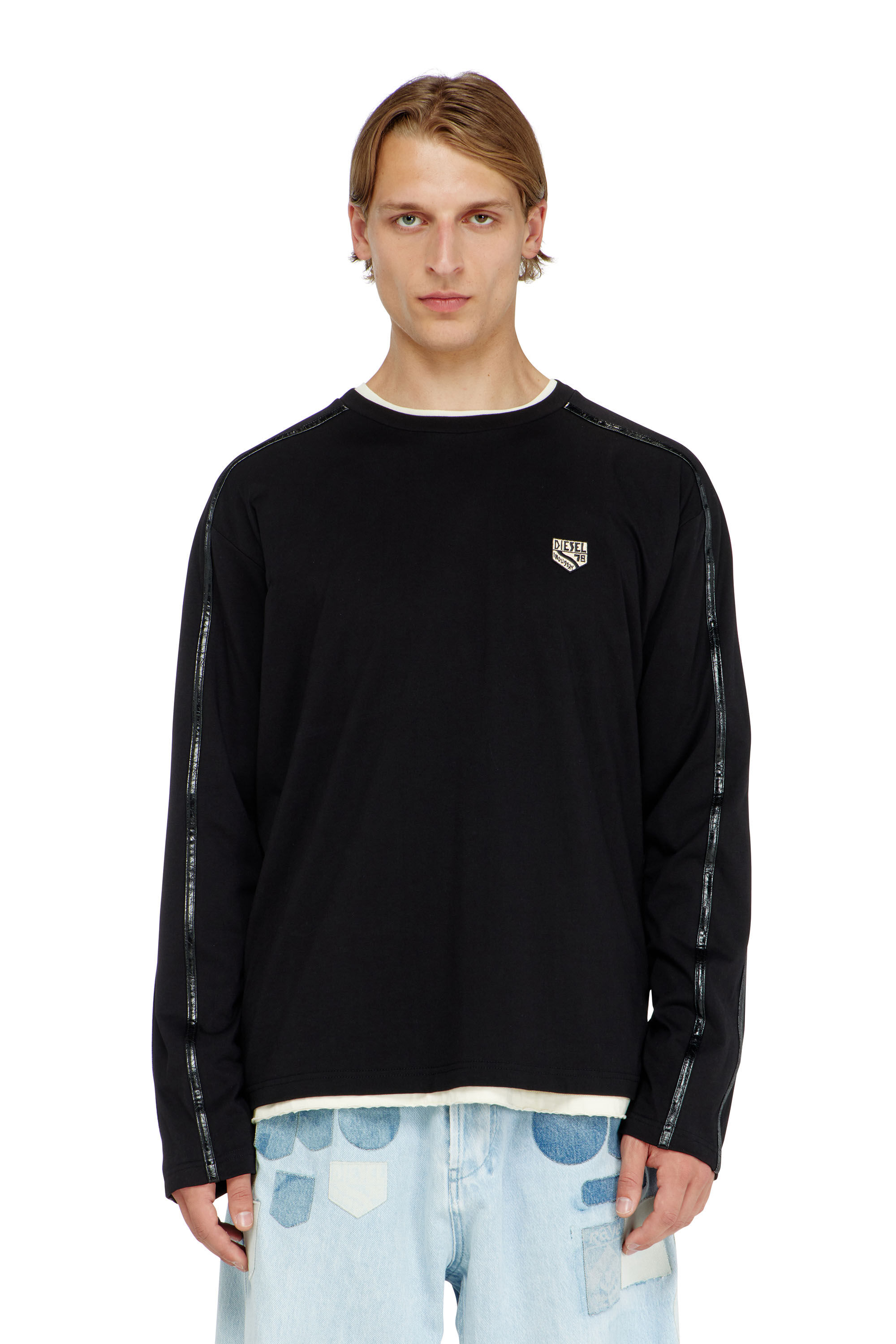 Men's Long-sleeve T-shirt with tonal trims | Black | Diesel