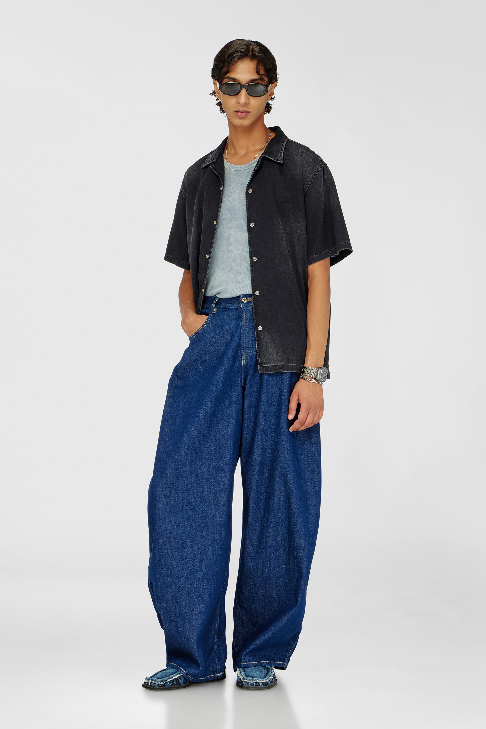 Diesel - D-NABIL-D, Man's Denim short-sleeve shirt in Black - 1