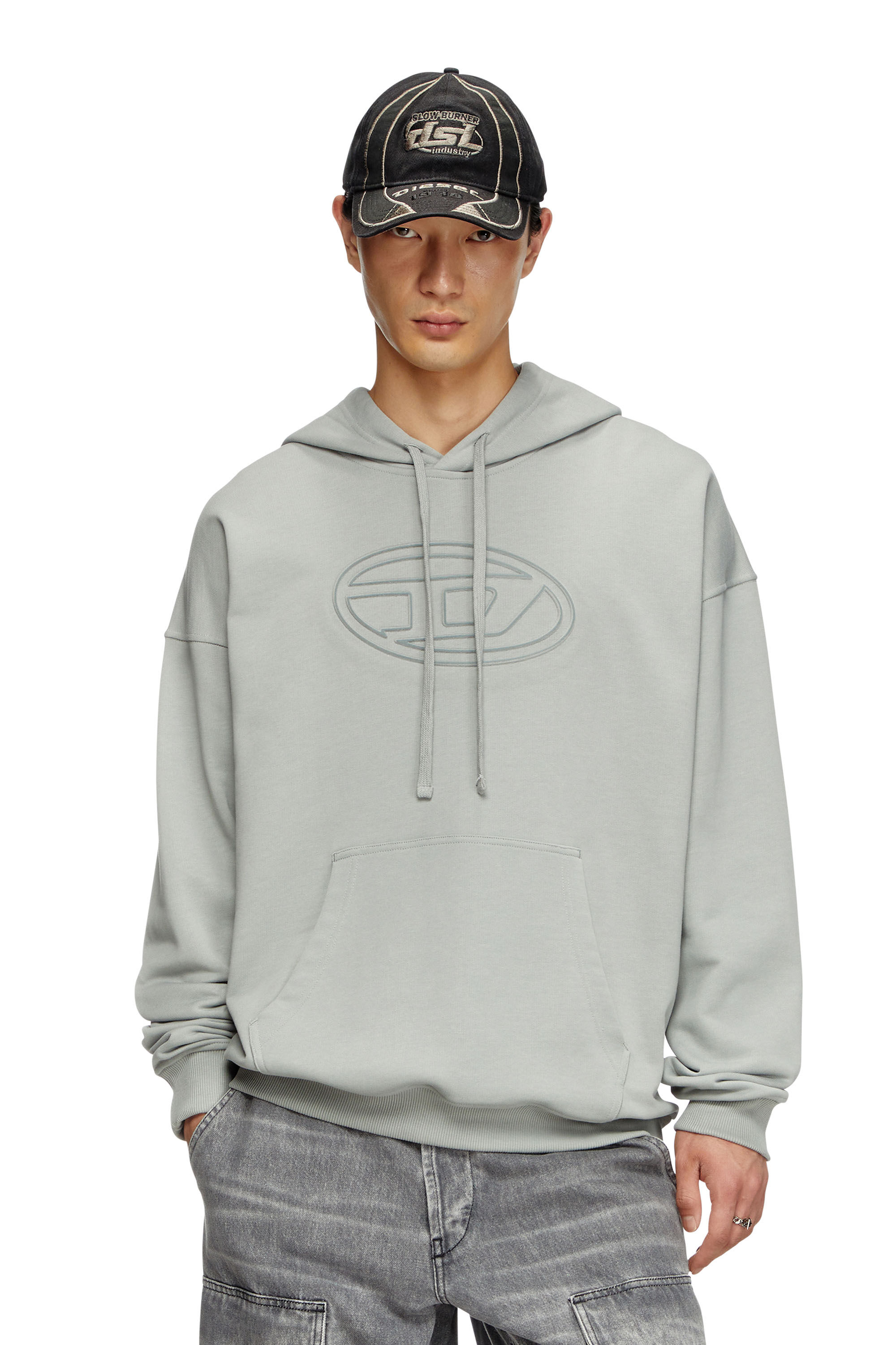 Diesel - S-UMMER-BIGOVAL, Man's Hoodie with embossed Oval D in Light Grey - 3