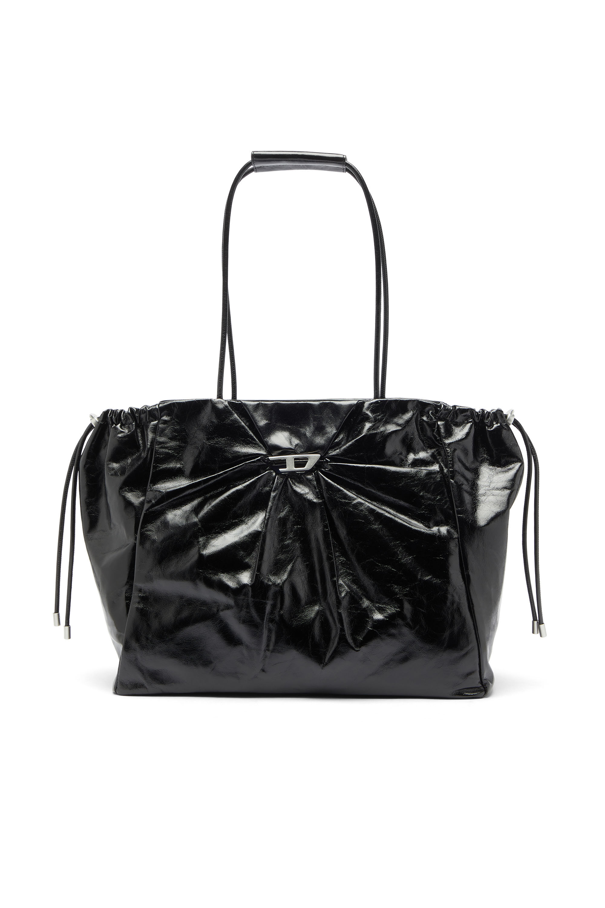 Women's Scrunch-D - Tote bag in shiny wrinkled leather | Black