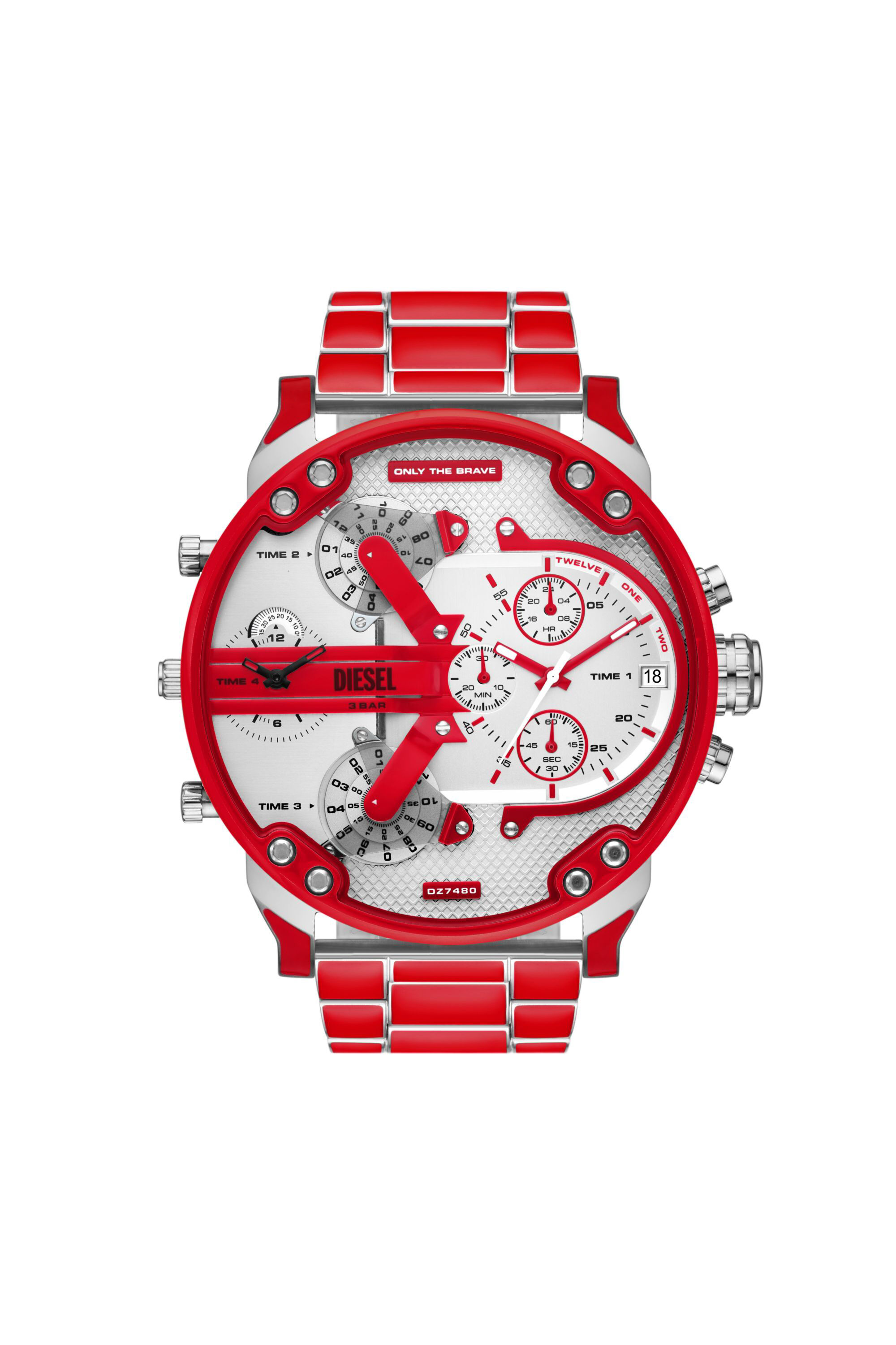 Men's Mr. Daddy 2.0 red enamel and stainless steel watch | DZ7480 Diesel