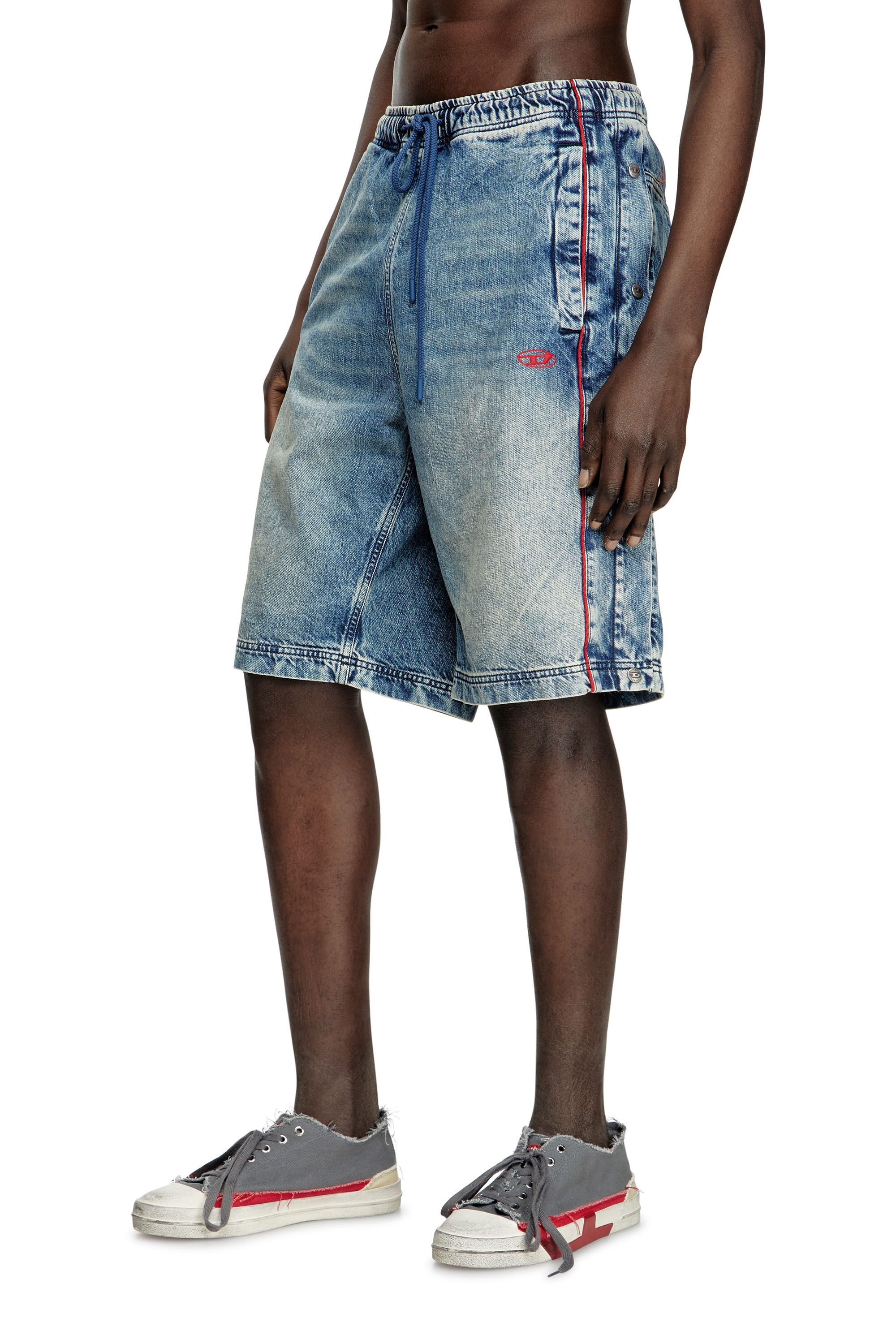 Diesel - D-AXFOR-SHORT-S, Unisex's Denim shorts with red piping in Medium blue - 3