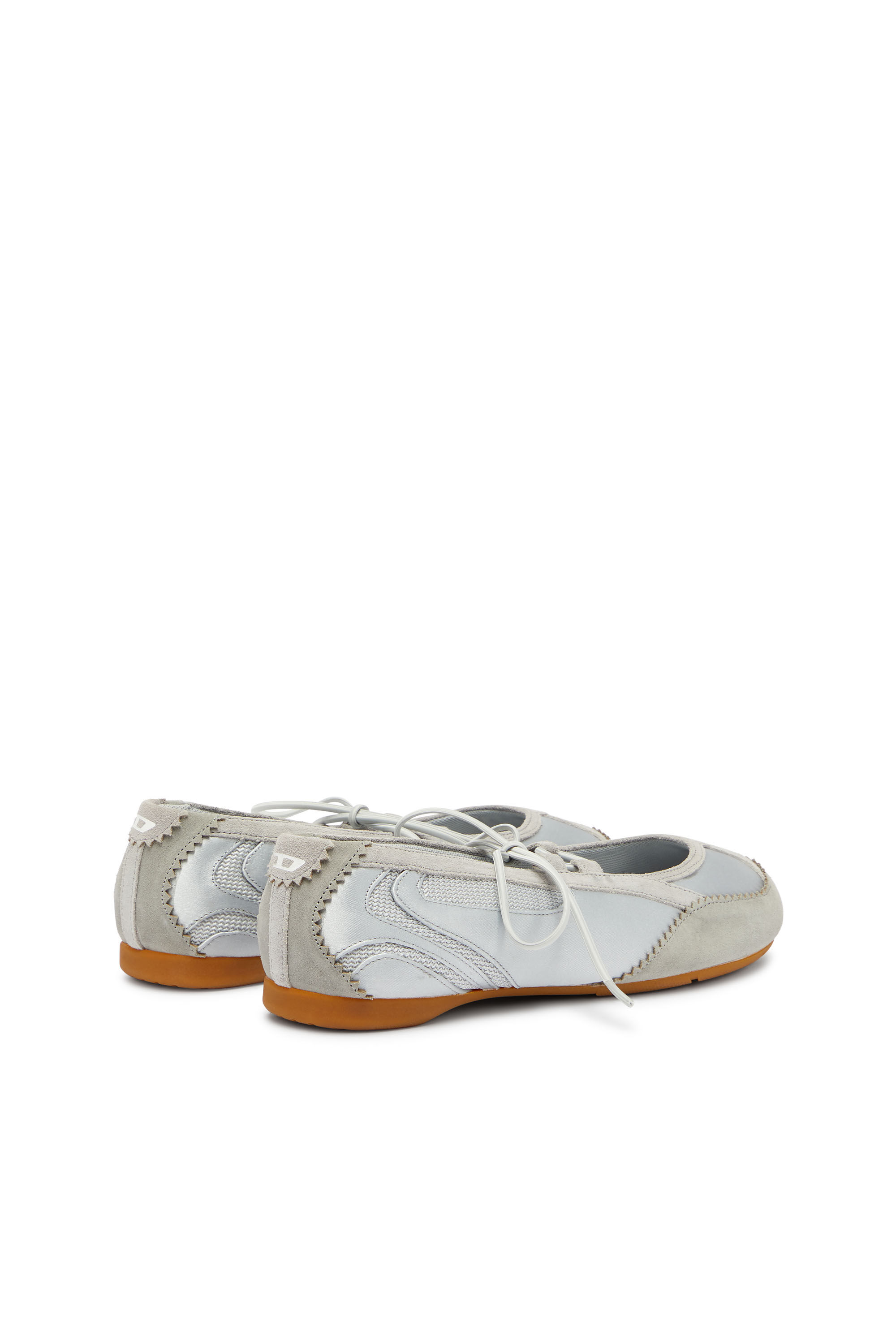 Diesel - D-MILE BALLERINA LACE UP II W, Woman's D-Mile - Lace-up ballerina flats in leather and mesh in Light Grey - 3