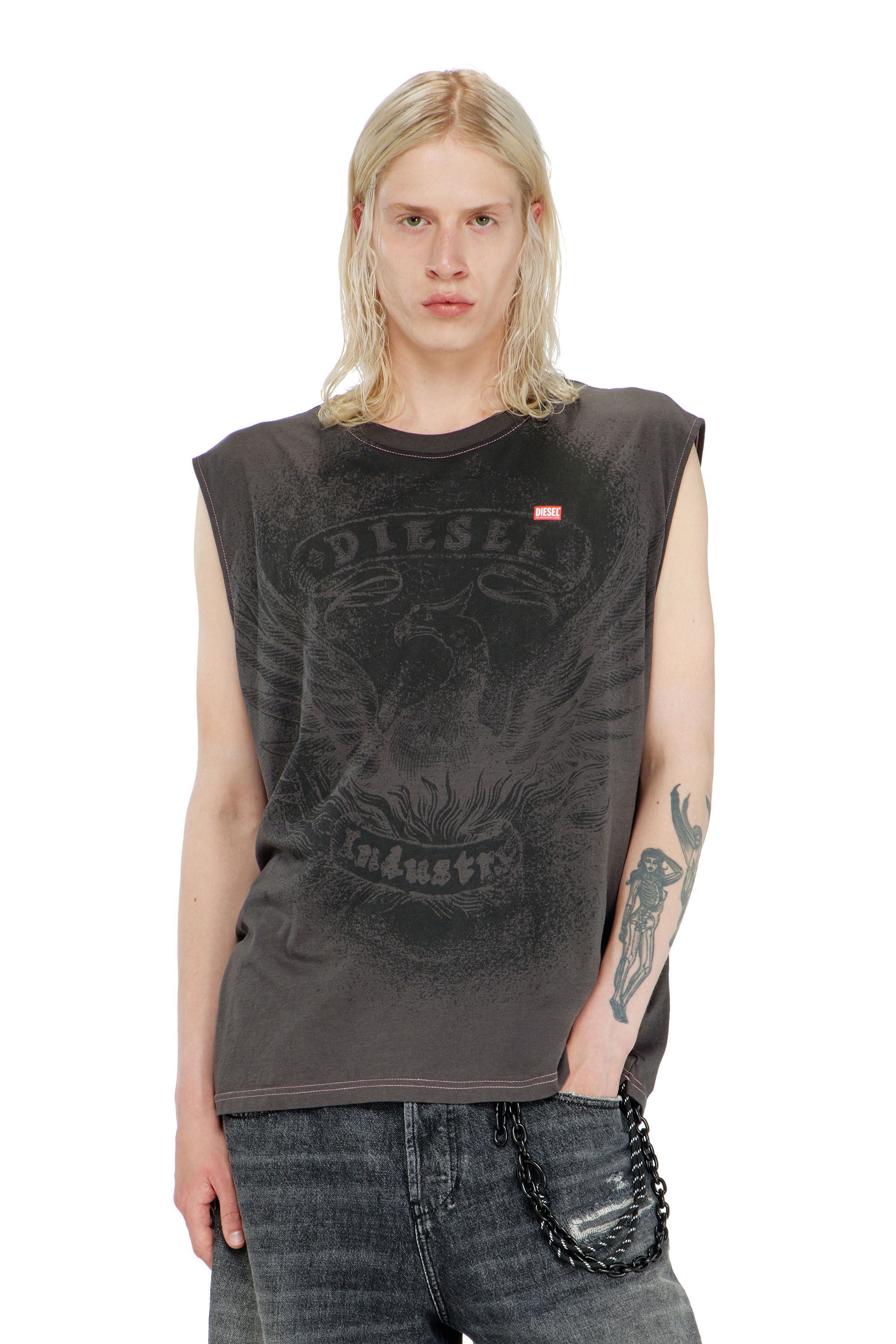 Men's Sleeveless top in cotton with tonal graphic | Grey | Diesel