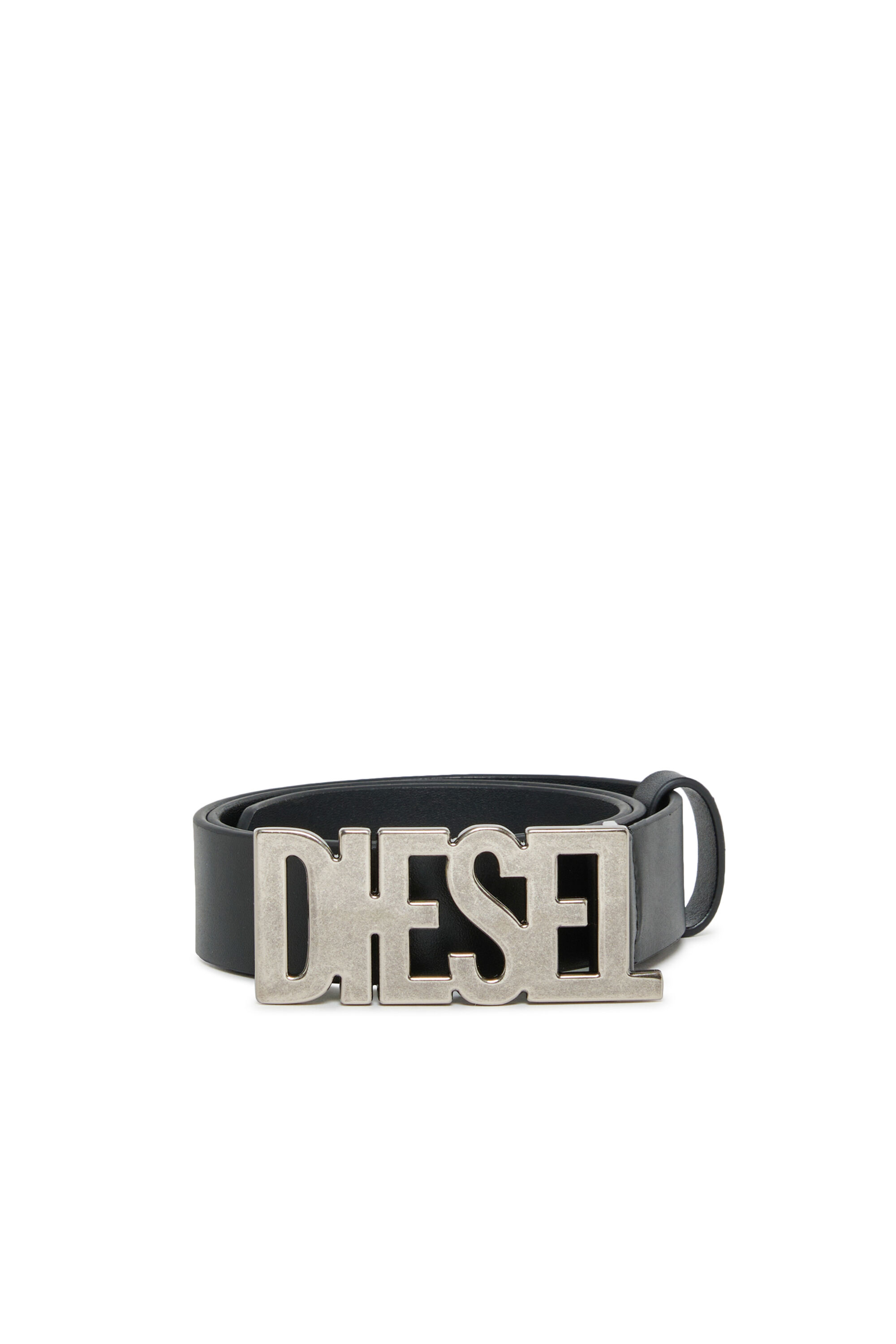 Girl's 3cm leather belt with Diesel buckle | Black | Diesel SI