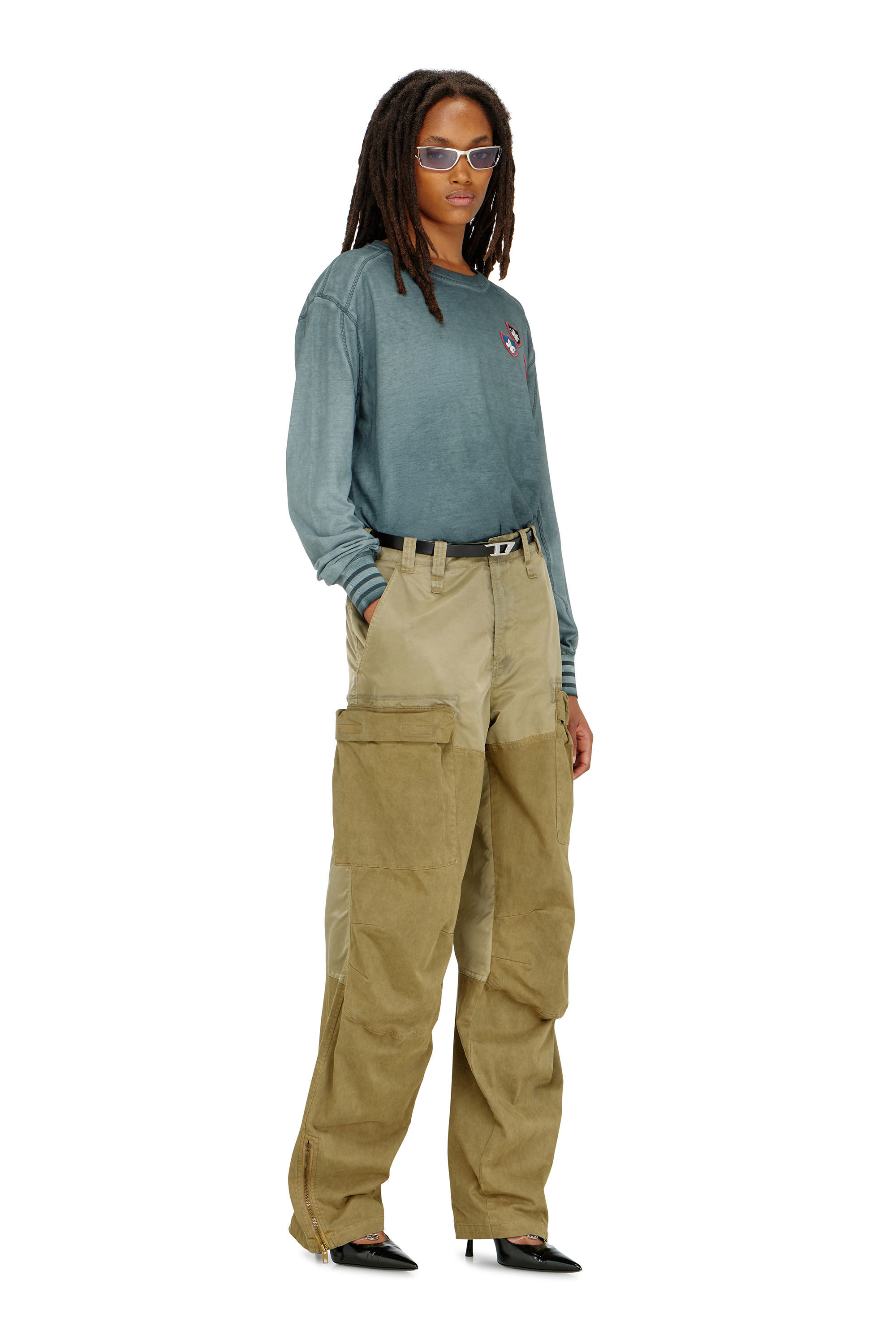 Diesel - T-BAWYE-LS, Woman's T-shirt with patches and microwaffle inserts in null - 1