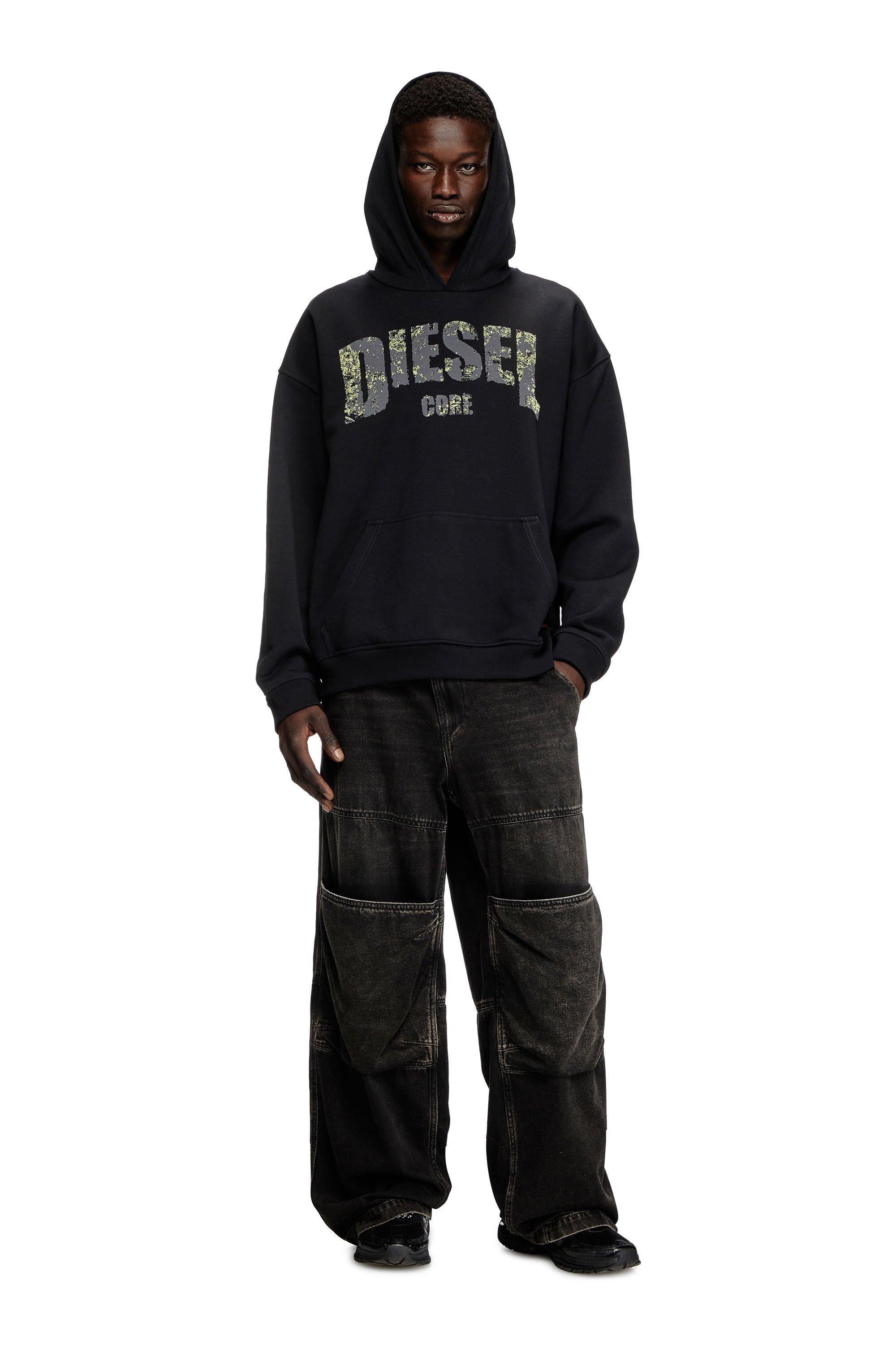 Diesel - S-BOXT-HOOD-R13, Man's Hoodie with destroyed-effect logo print in Black - 1