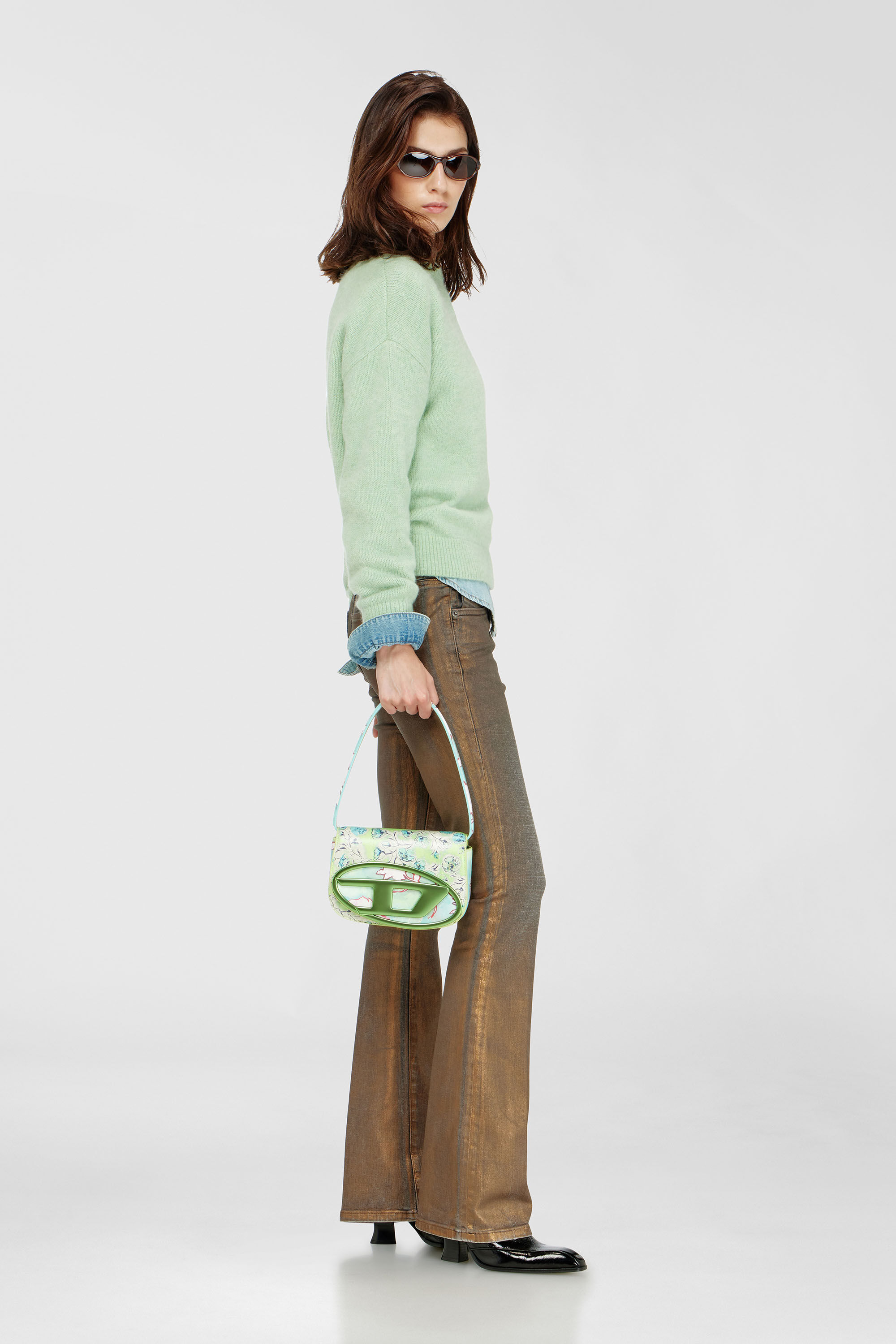Diesel - 1DR, Woman's 1DR-Iconic shoulder bag with floral print in Green - 1