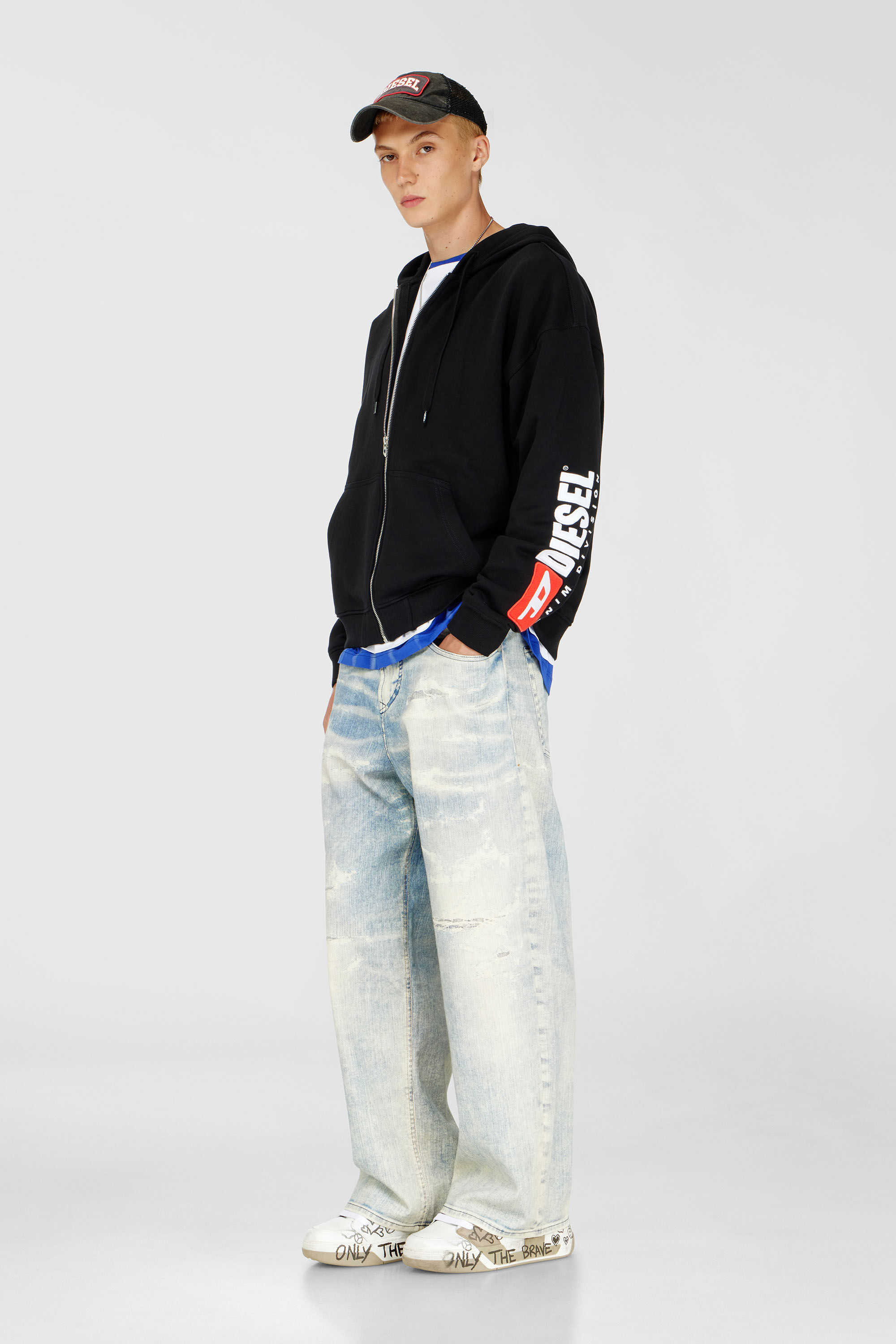 Diesel - S-BOXT-ZIP-HOOD-DIV, Man's Hoodie with logo patch embroidery in Black - 1