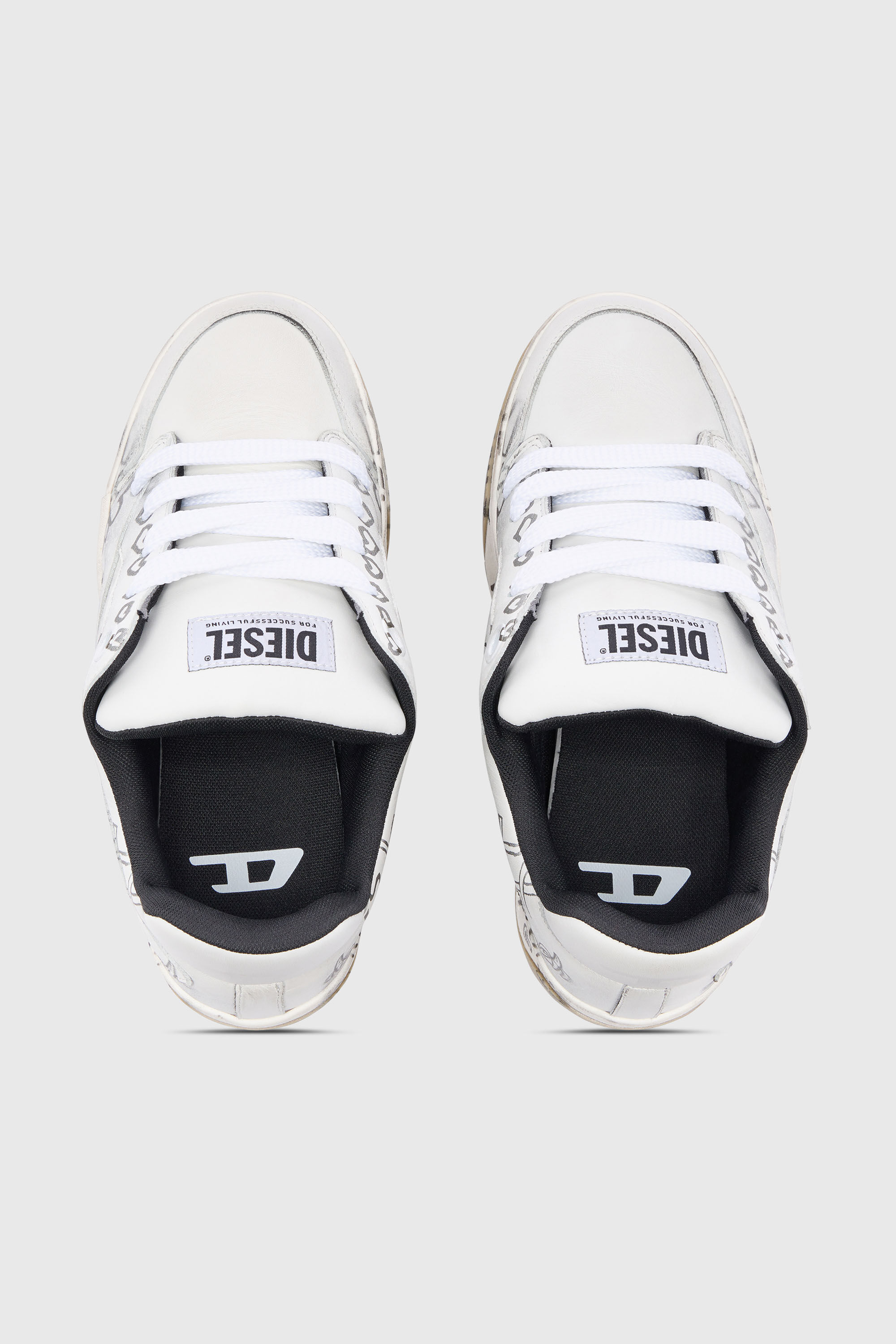 Diesel - S-D-OLLIE LOW W, Woman's D-Ollie-Leather sneakers with graffiti print in White/Brown - 6