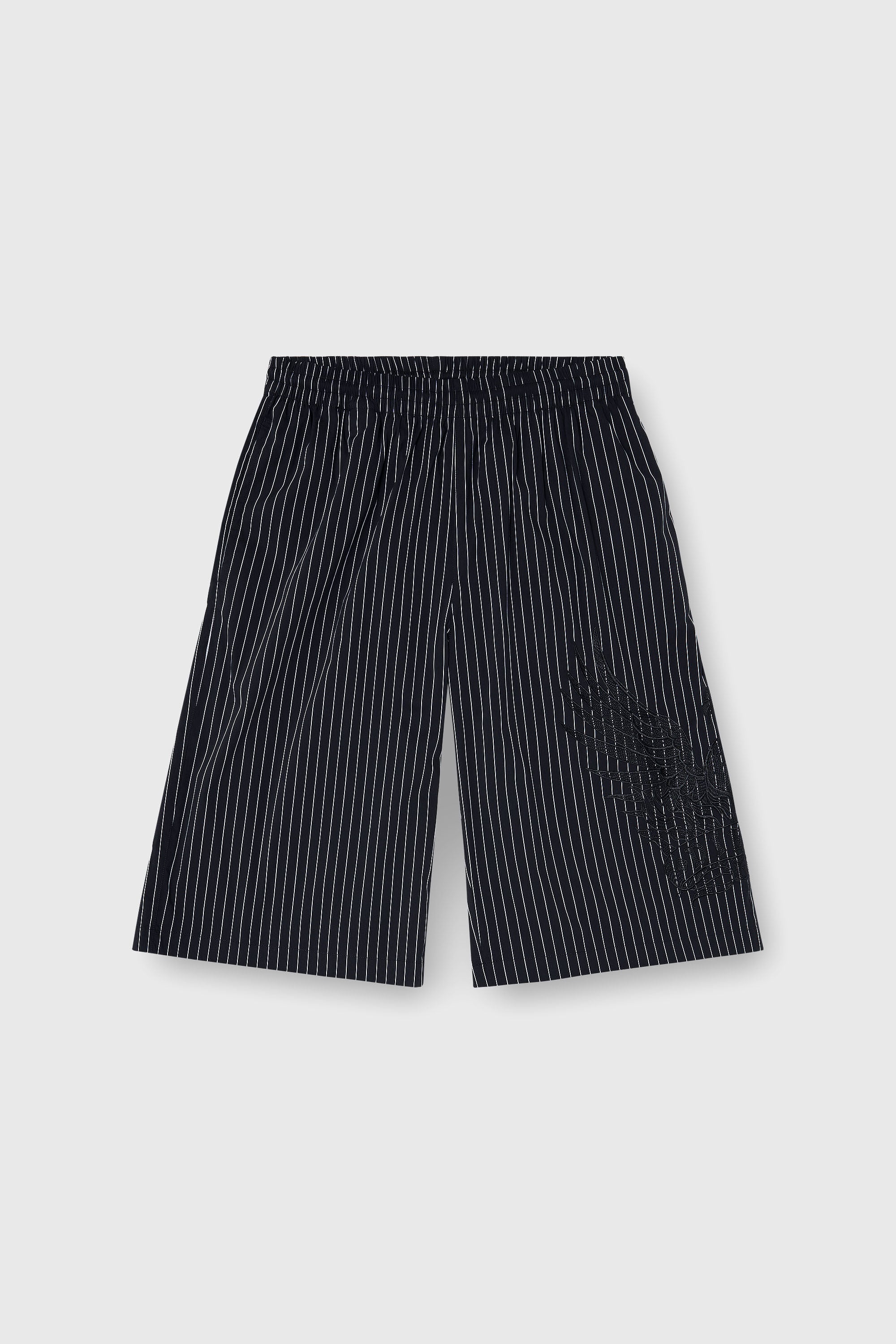 Diesel - P-THEO-SHORT-NJCA, Man's Pinstripe shorts with Phoenix embroidery in Black - 2