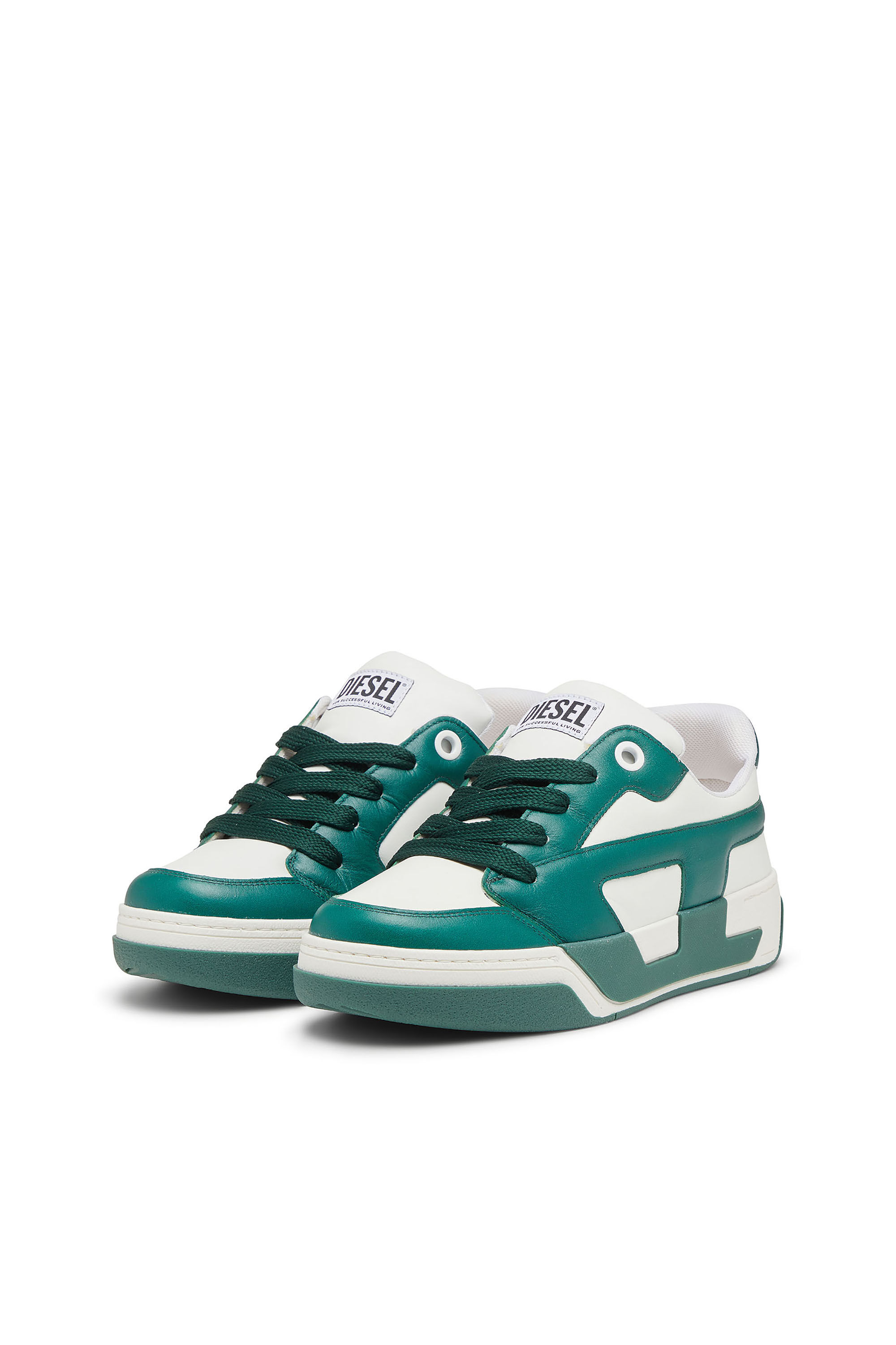 Diesel - S-D-OLLIE LOW, Man's D-Ollie-Sneakers in colour-block leather in White/Green - 7