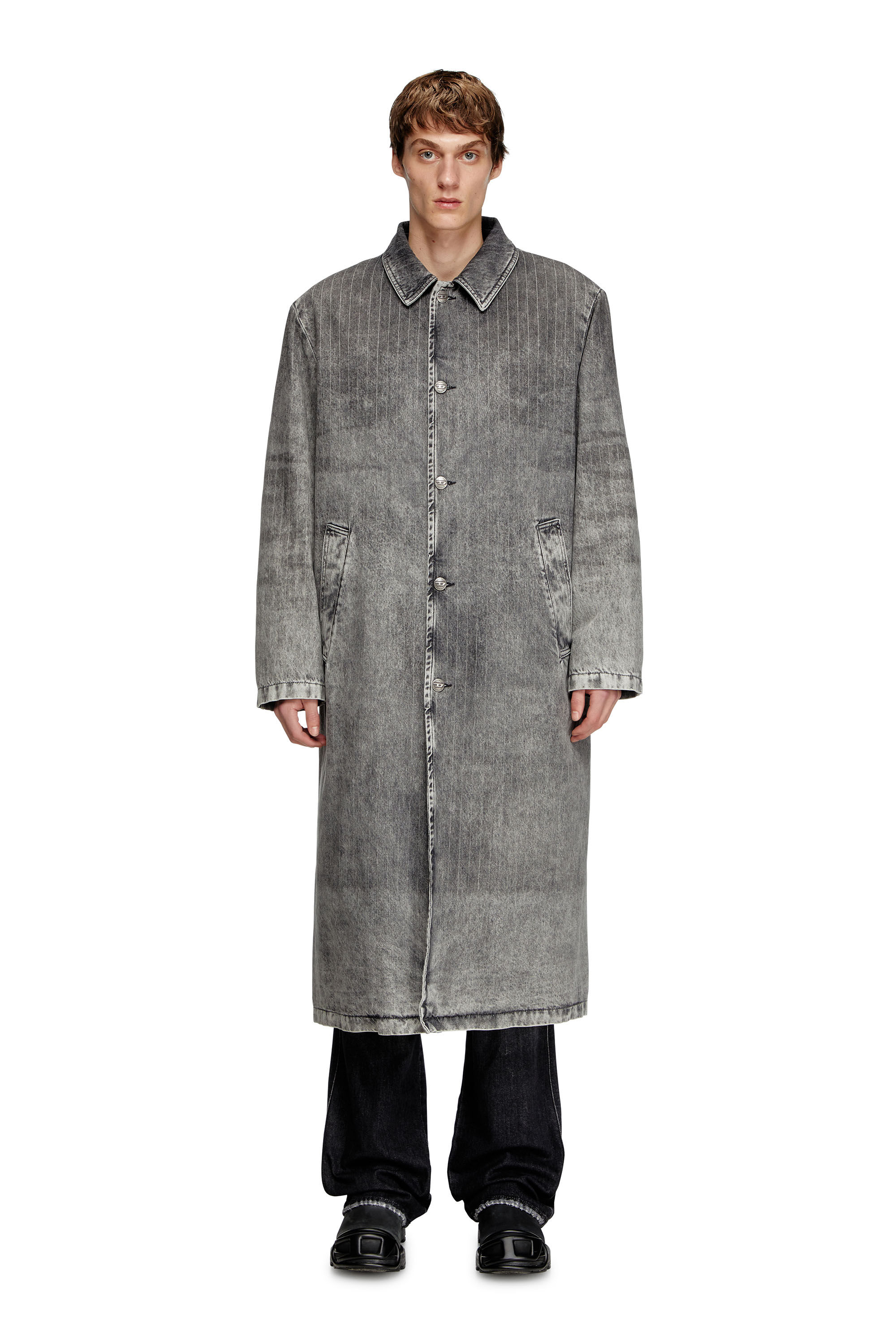Diesel - D-JACK-S1, Man's Coat in tailoring pinstripe denim in Dark grey - 1
