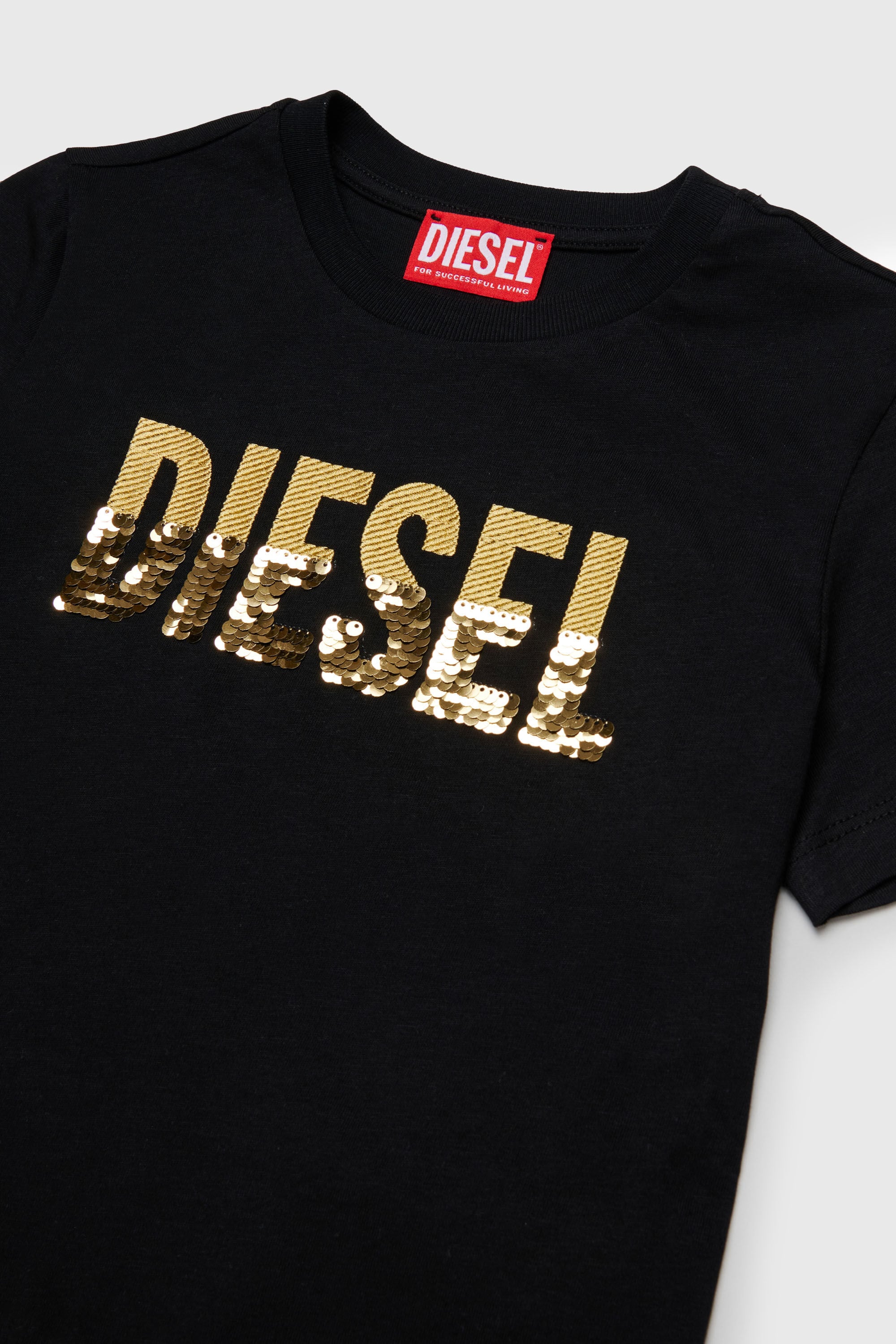 Diesel - TPALLY, Woman's Cotton T-shirt with sequin logo in Black - 3