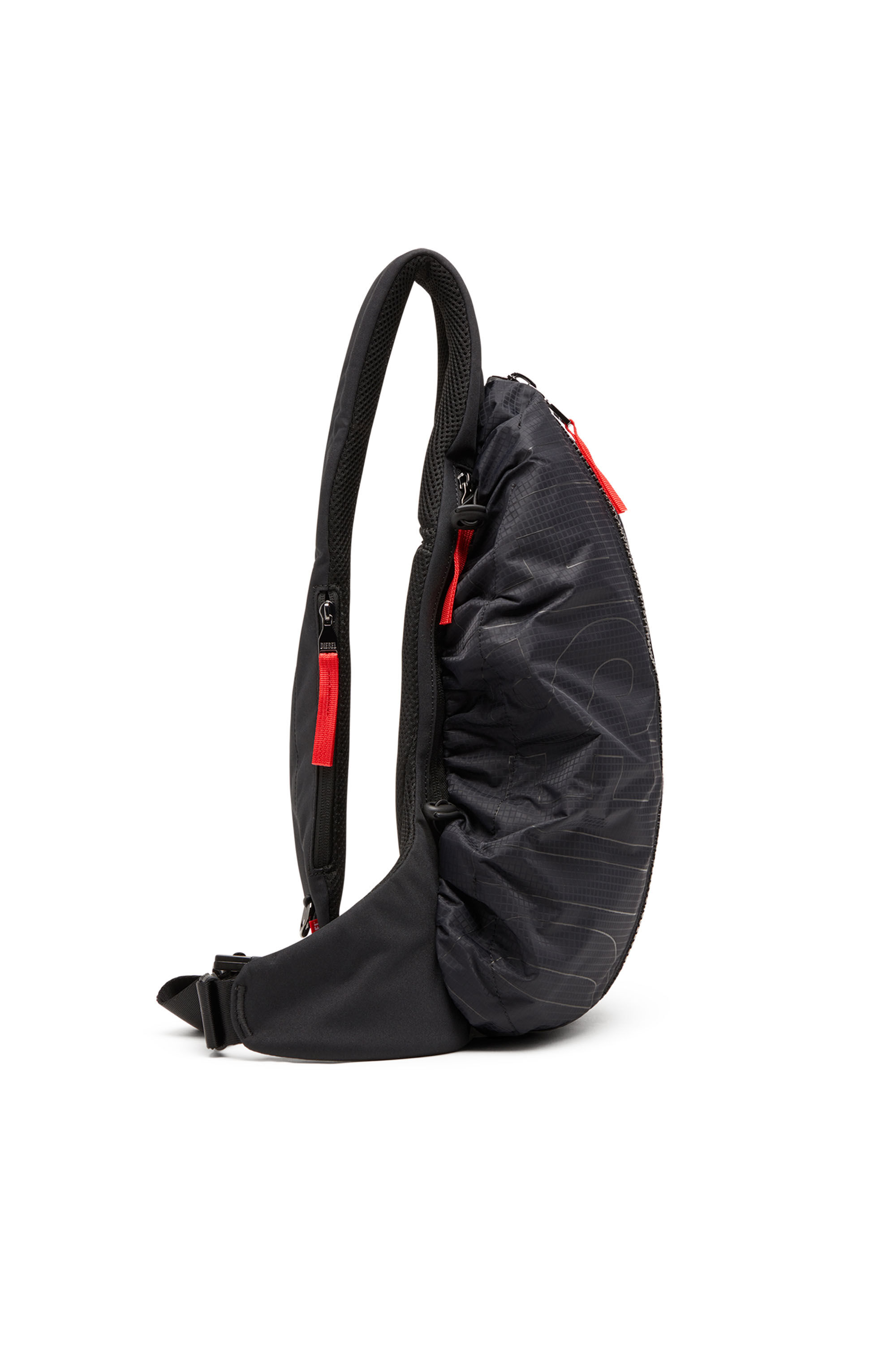 Diesel - ZIP-D SLING BAG X, Man's Zip-D-Sling backpack in check-jacquard shell in Black - 4