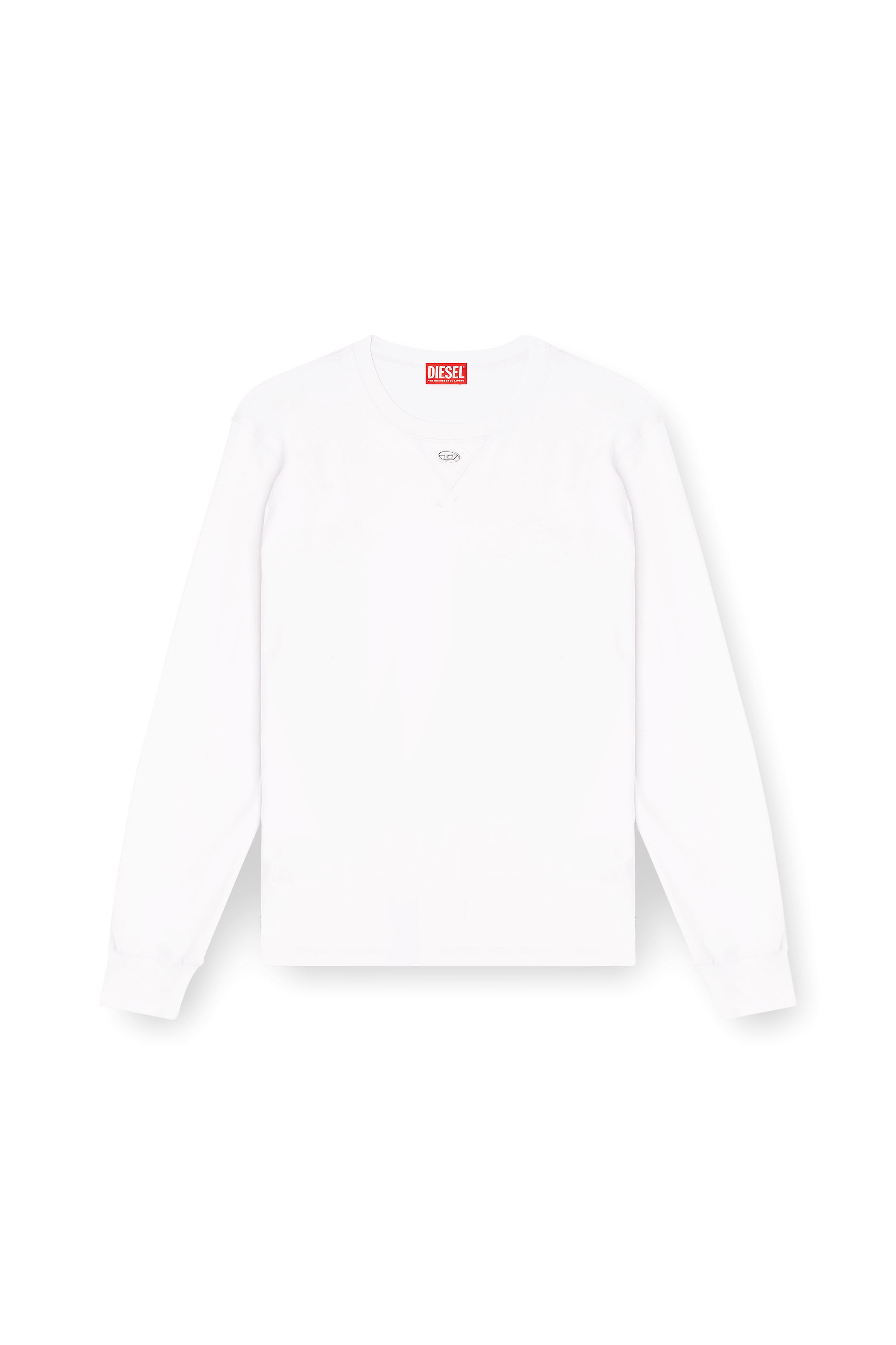 Diesel - T-MADJUST-LS-TR, Man's Cotton long-sleeve T-shirt with Oval D in White - 2