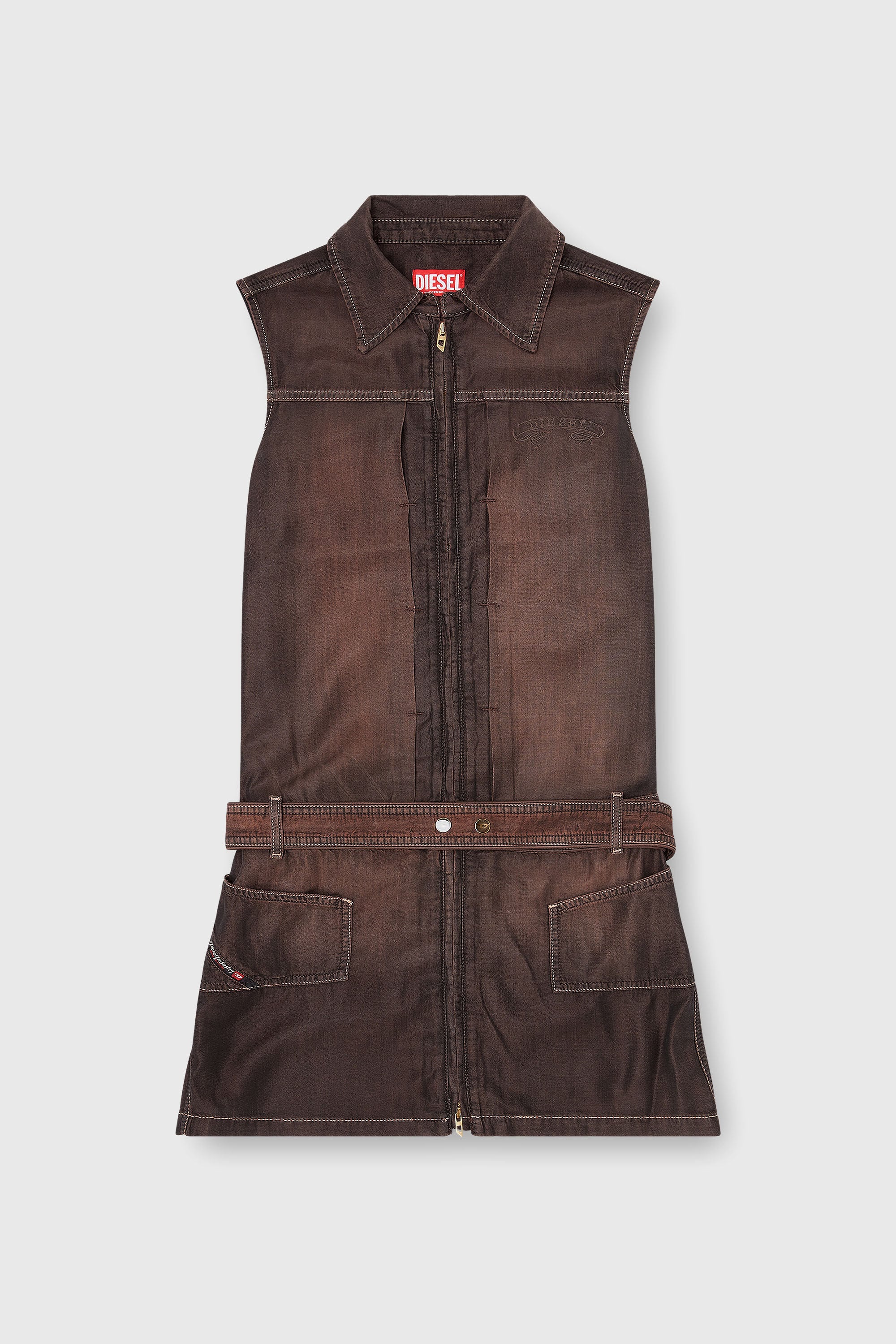 Diesel - DE-EDROS-S, Woman's Minidress in fluid coated denim in Brown - 2