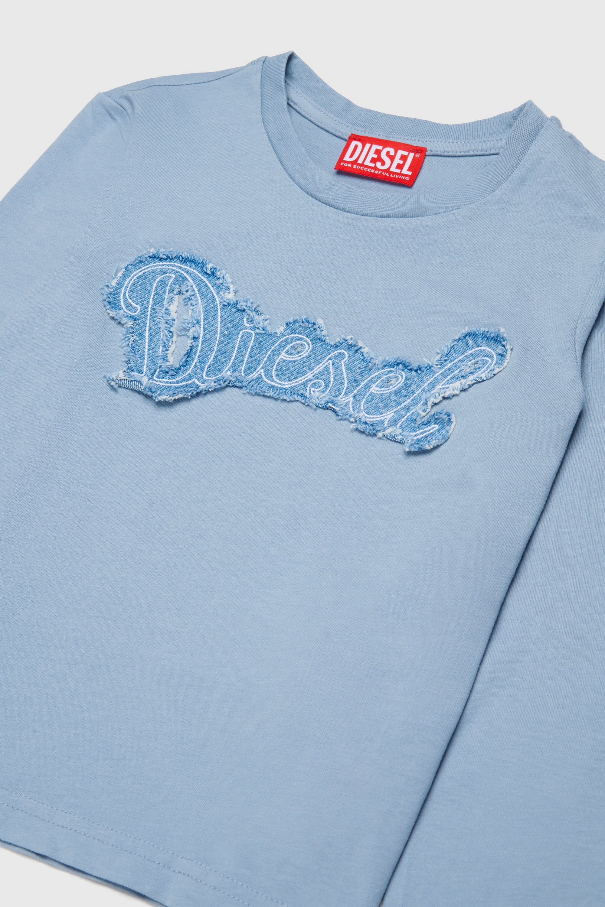 Diesel - TLIBBY, Woman's Long-sleeve T-shirt with frayed logo patch in Blue - 3