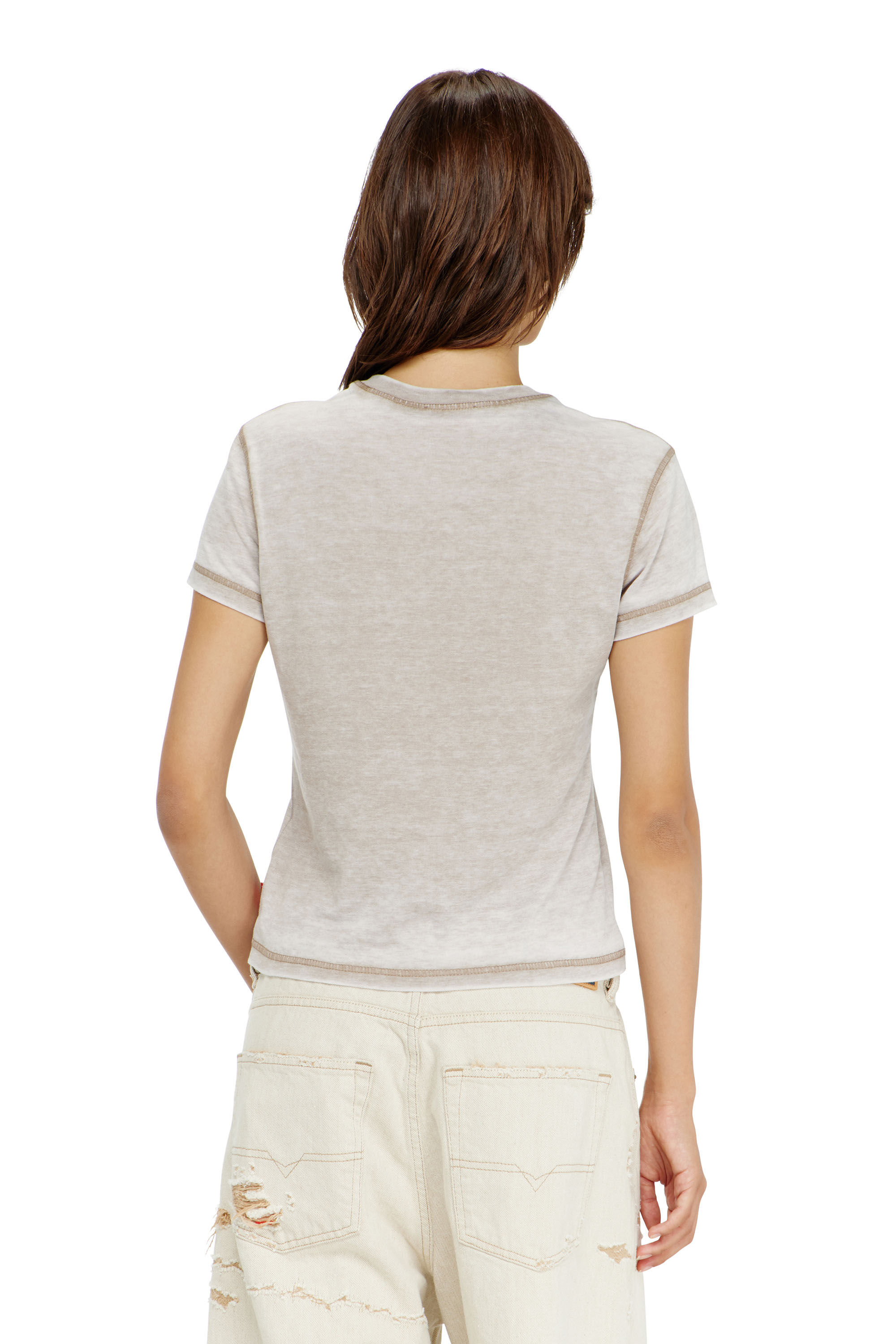 Diesel - T-ILA-AA1, Woman's Jersey t-shirt with rhinestones and burnout effect in Light Grey - 4