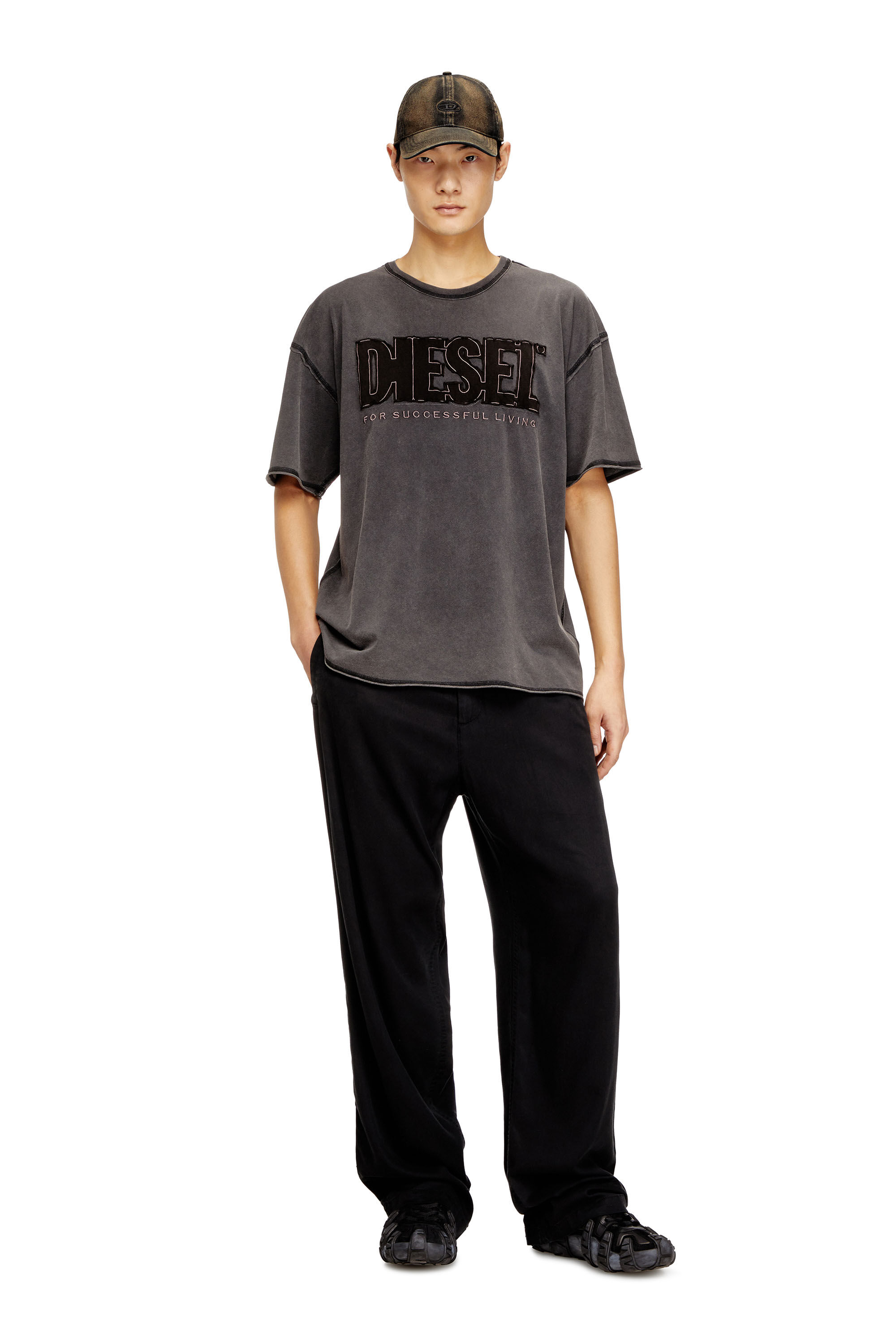 Diesel - T-RAWBOXT, Man's T-shirt with appliqué logo and raw edge in null - 1
