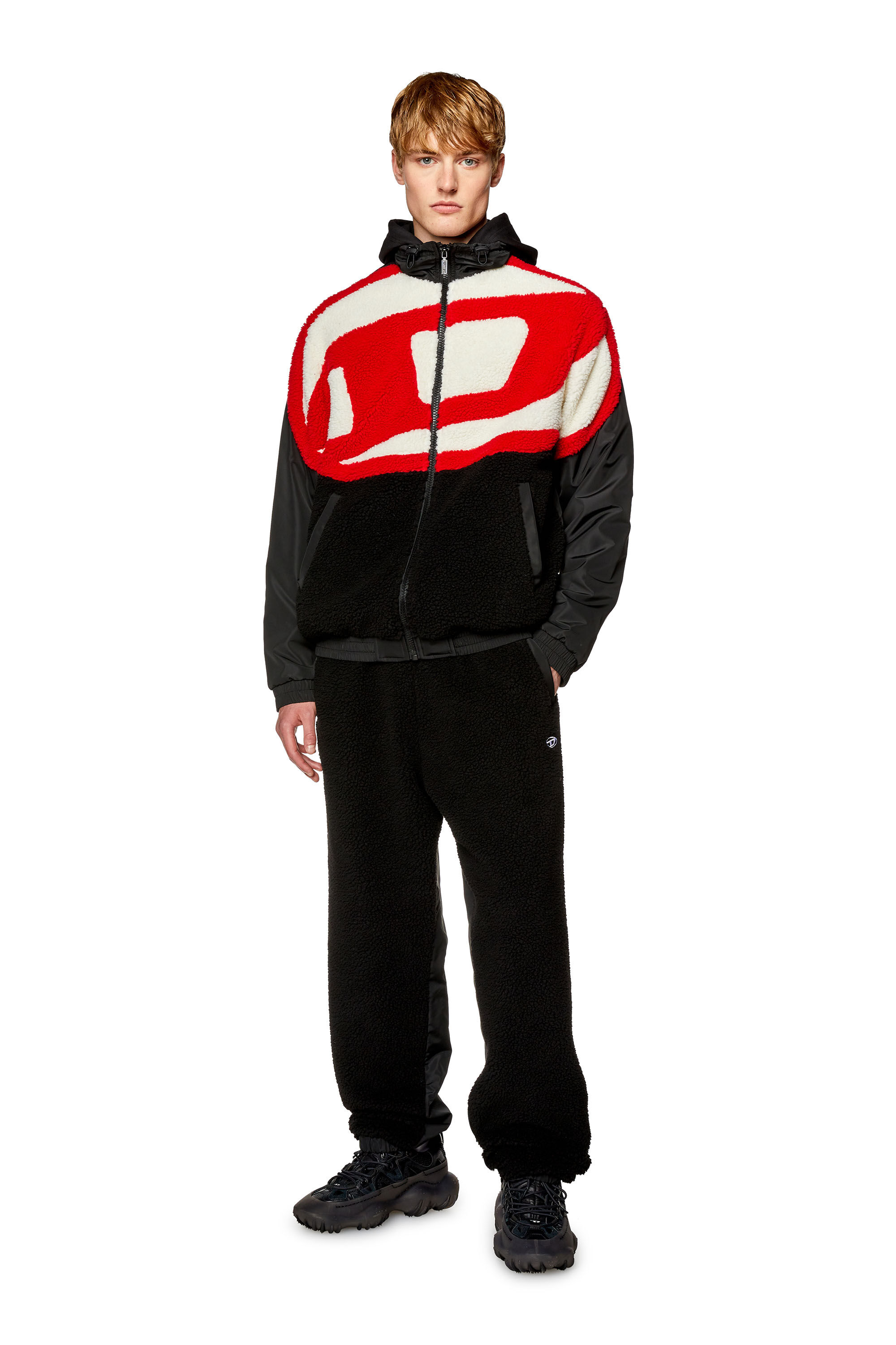 Men's Track jacket in nylon and teddy fleece