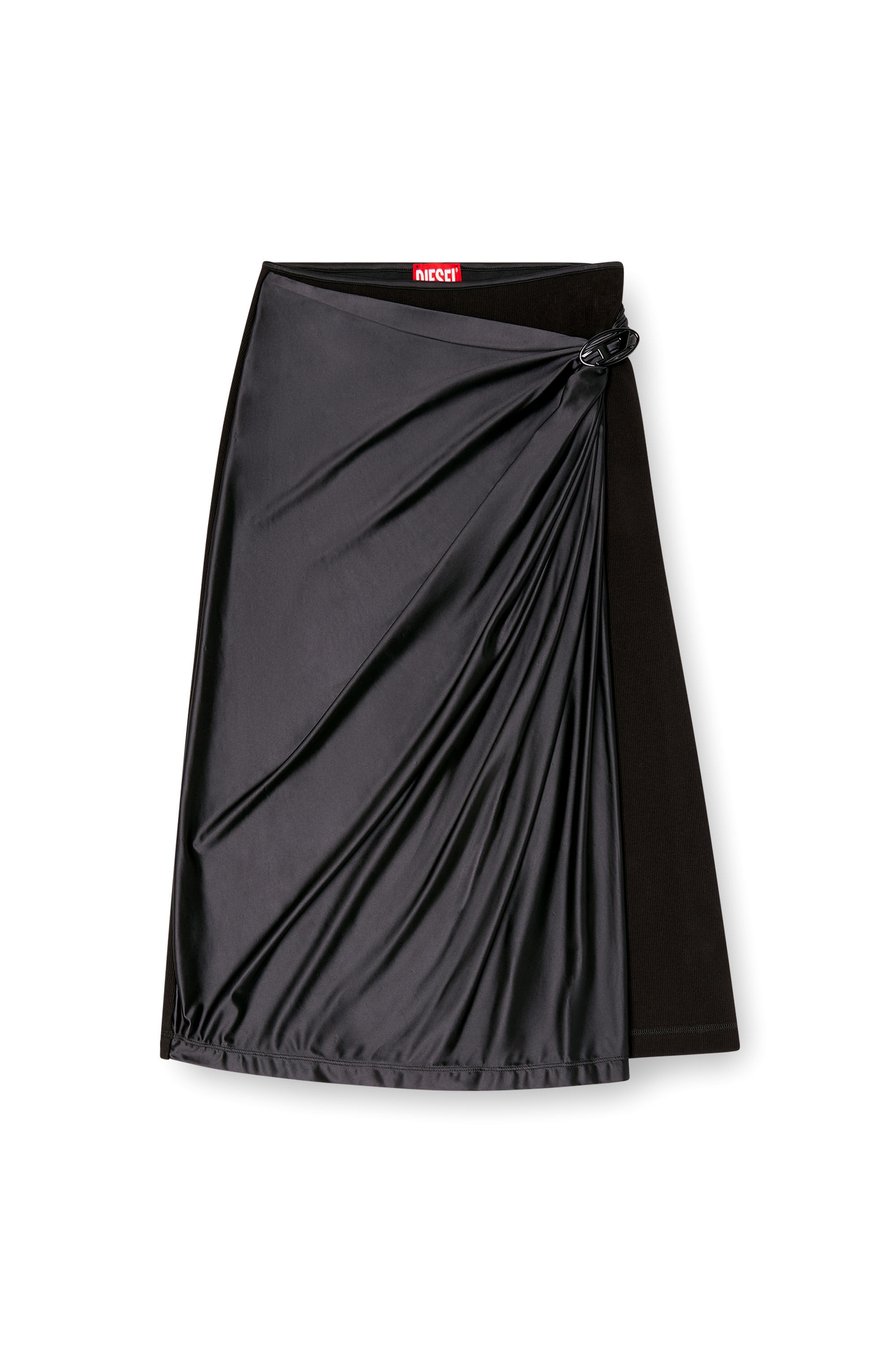 Diesel - O-SILV, Woman's Draped midi skirt with chintz finish in Black - 2