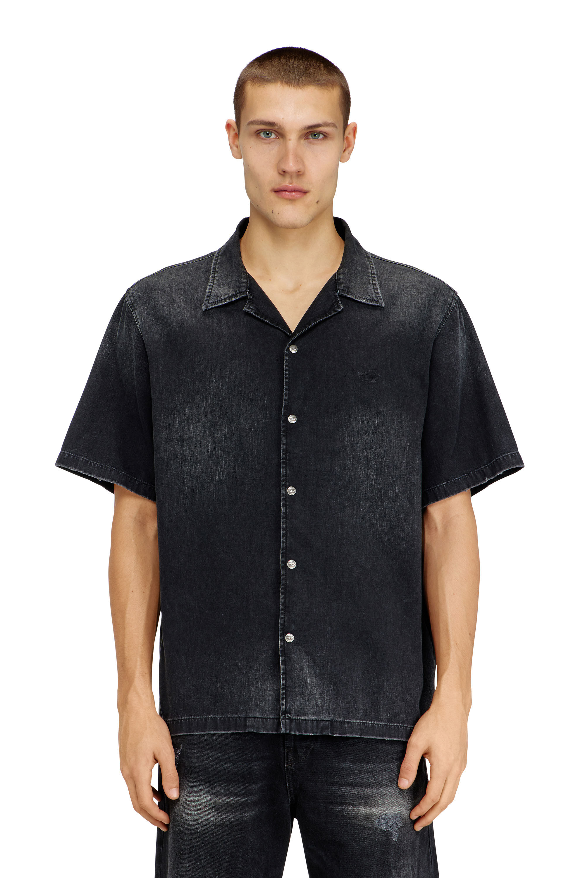 Diesel - D-NABIL-D, Man's Denim short-sleeve shirt in Black - 3