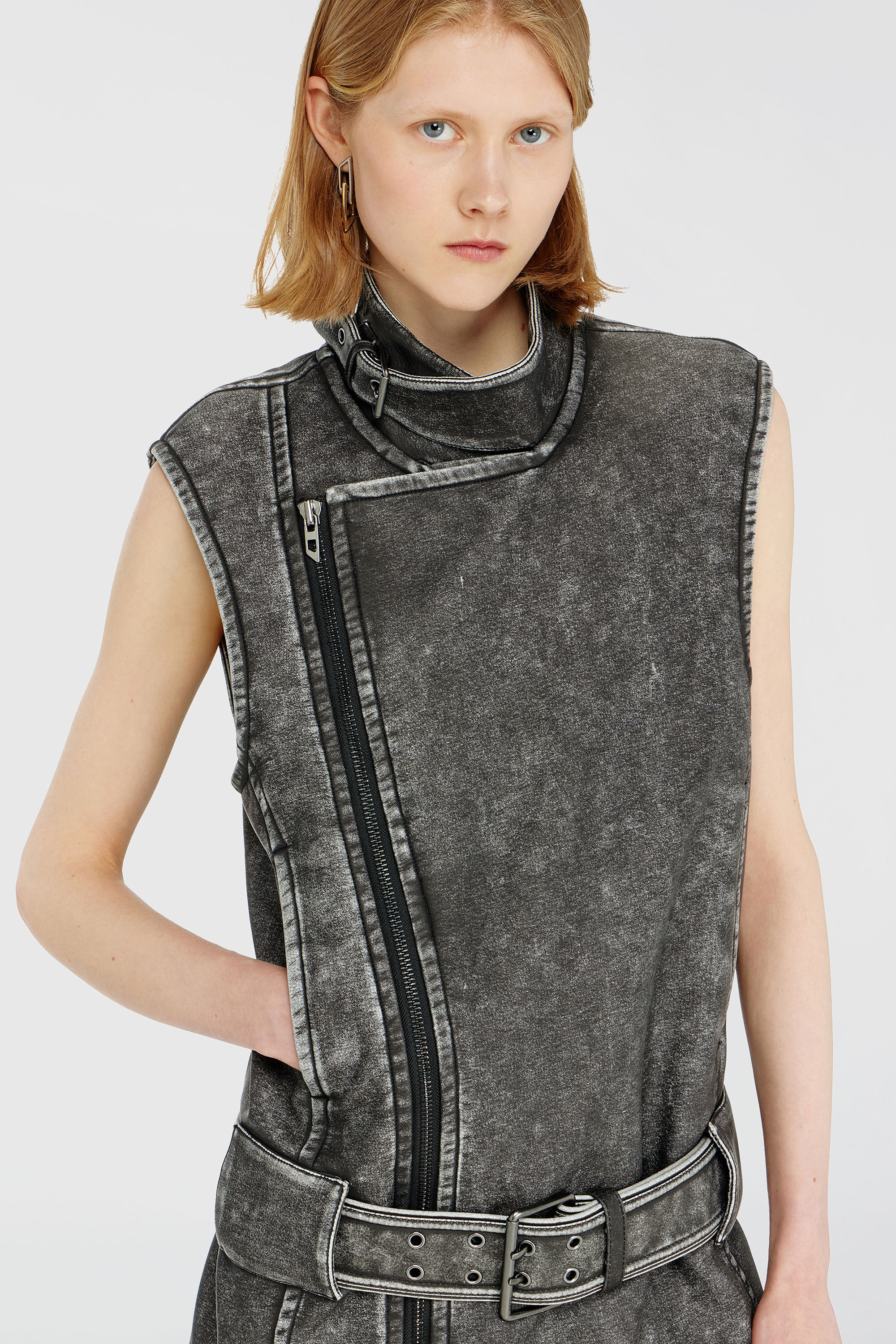 Diesel - D-IKE, Woman's Biker-style mini dress with belt in Grey - 5
