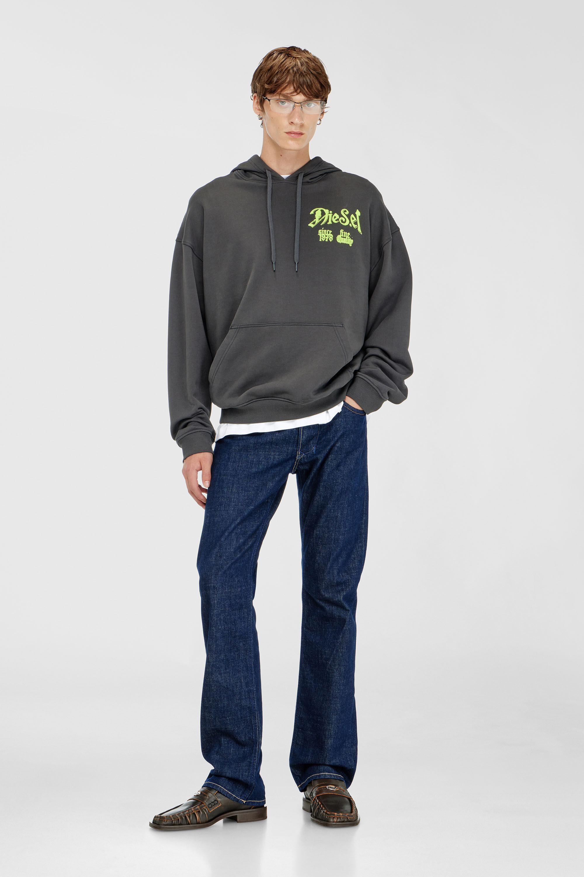 Diesel - S-BOXT-HOOD-AA2, Man's Cotton hoodie with flocked graphics in Dark grey - 1