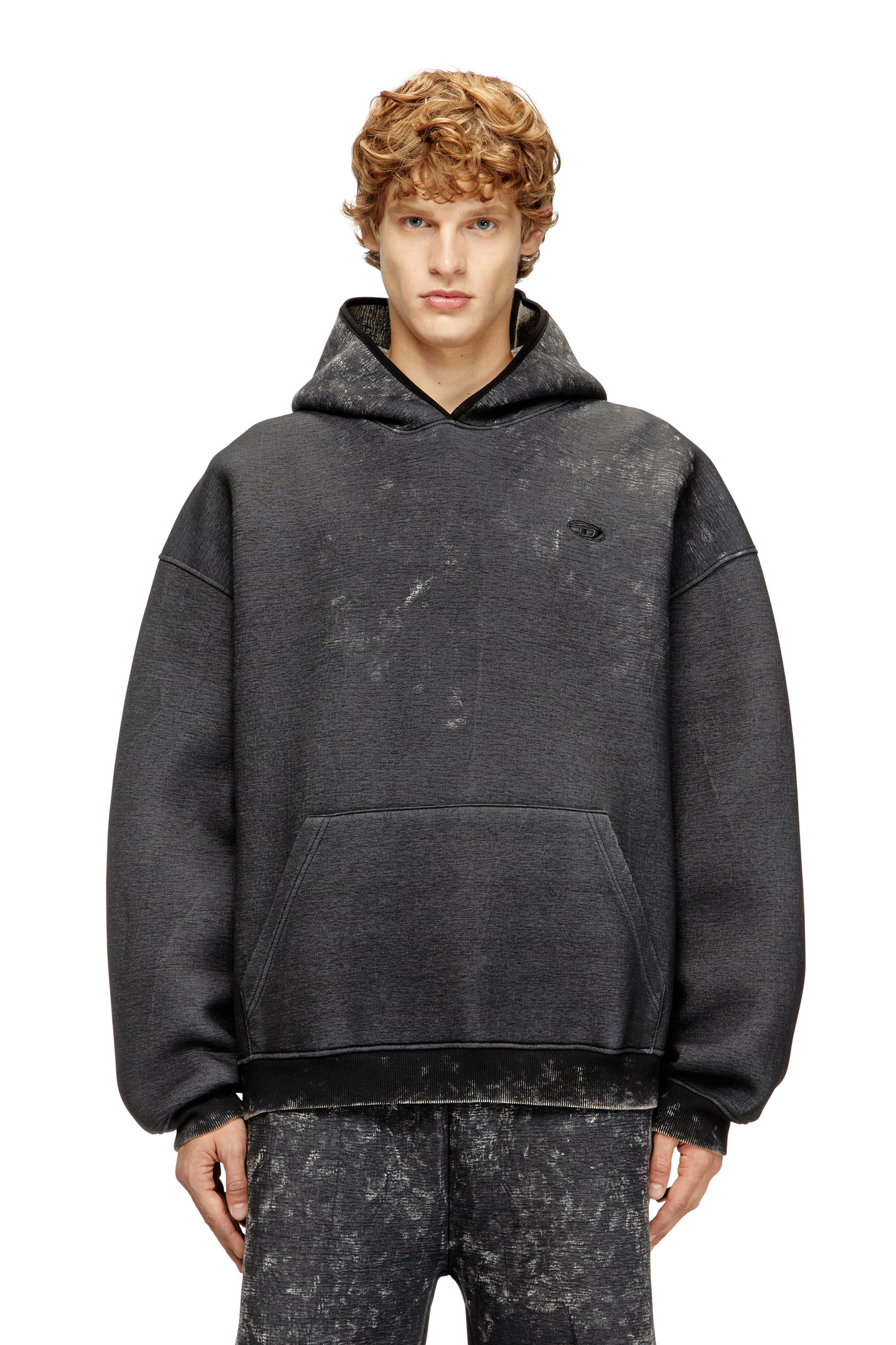 Diesel - S-BOXT-CHAN-HOOD, Man's Relaxed scuba hoodie with marble wash in Dark grey - 3