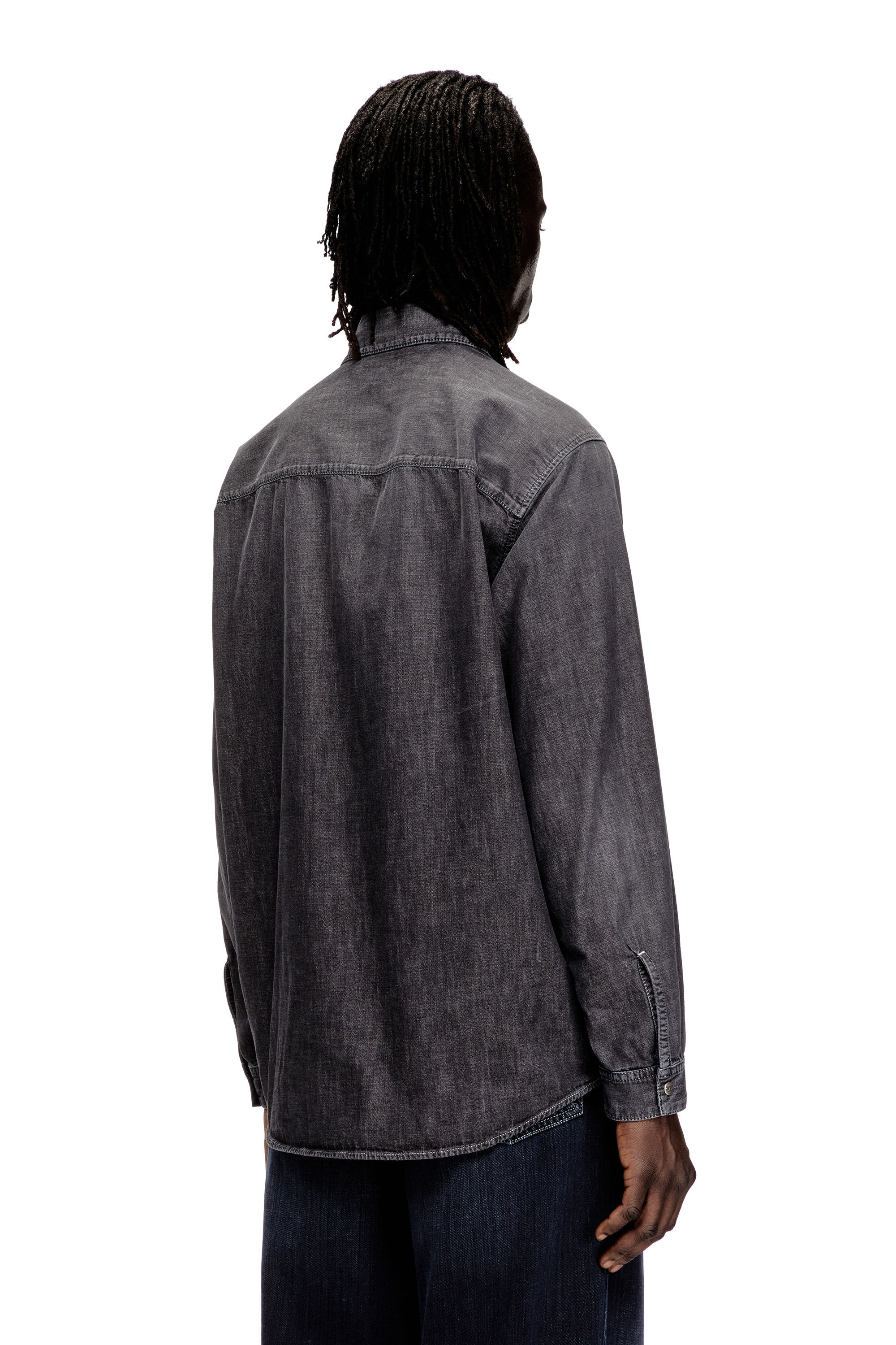 Men's Denim shirt with embroidered emblem | Grey | Diesel