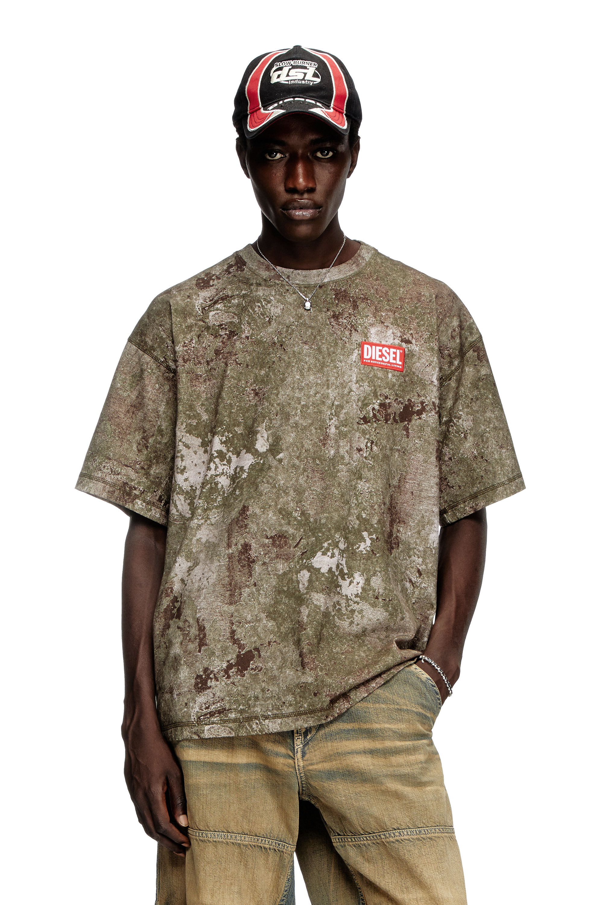 Diesel - T-BOXT-R12, Man's Marble-effect burnout T-shirt in Military Green - 3