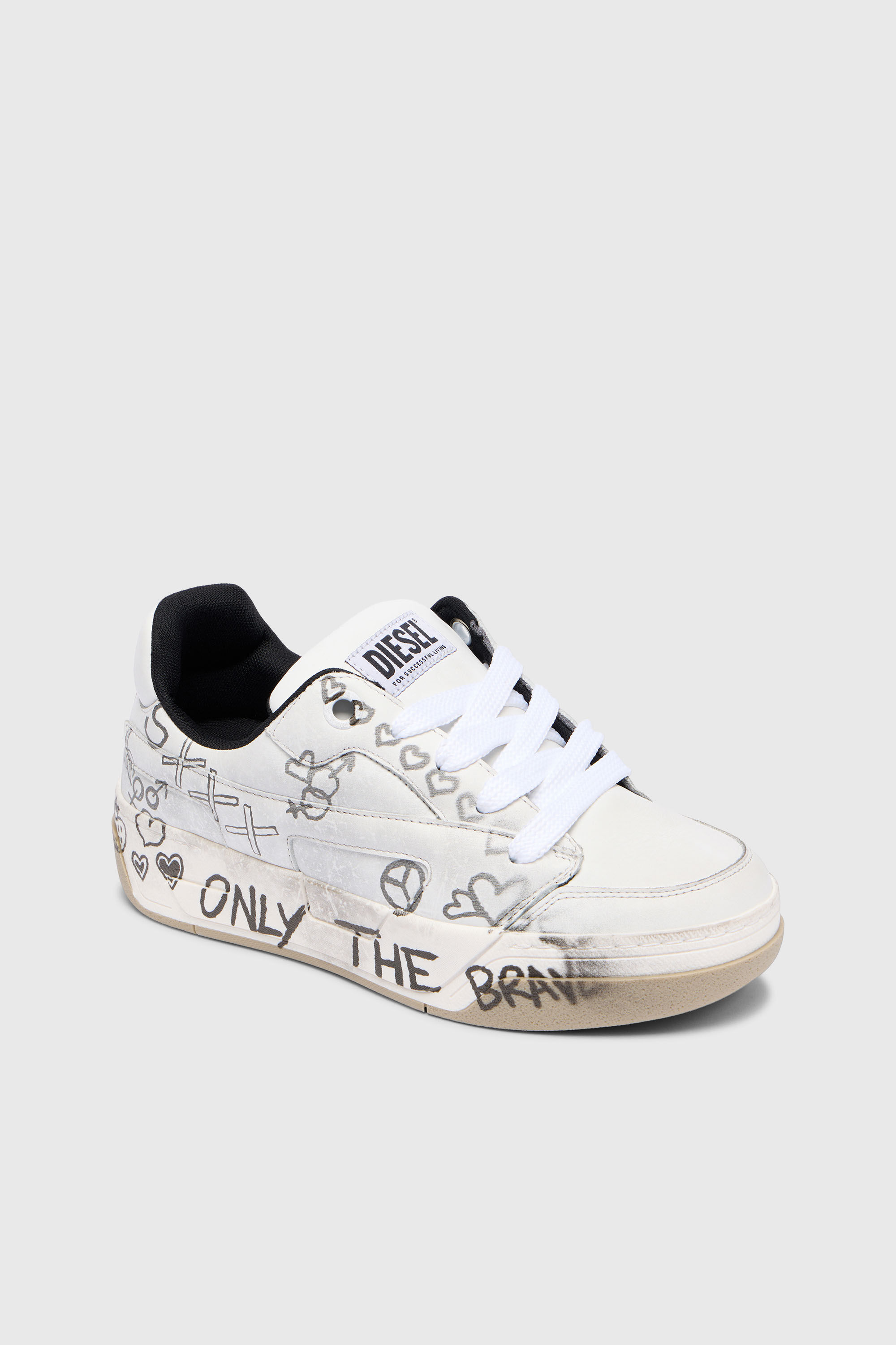 Diesel - S-D-OLLIE LOW W, Woman's D-Ollie-Leather sneakers with graffiti print in White/Brown - 4