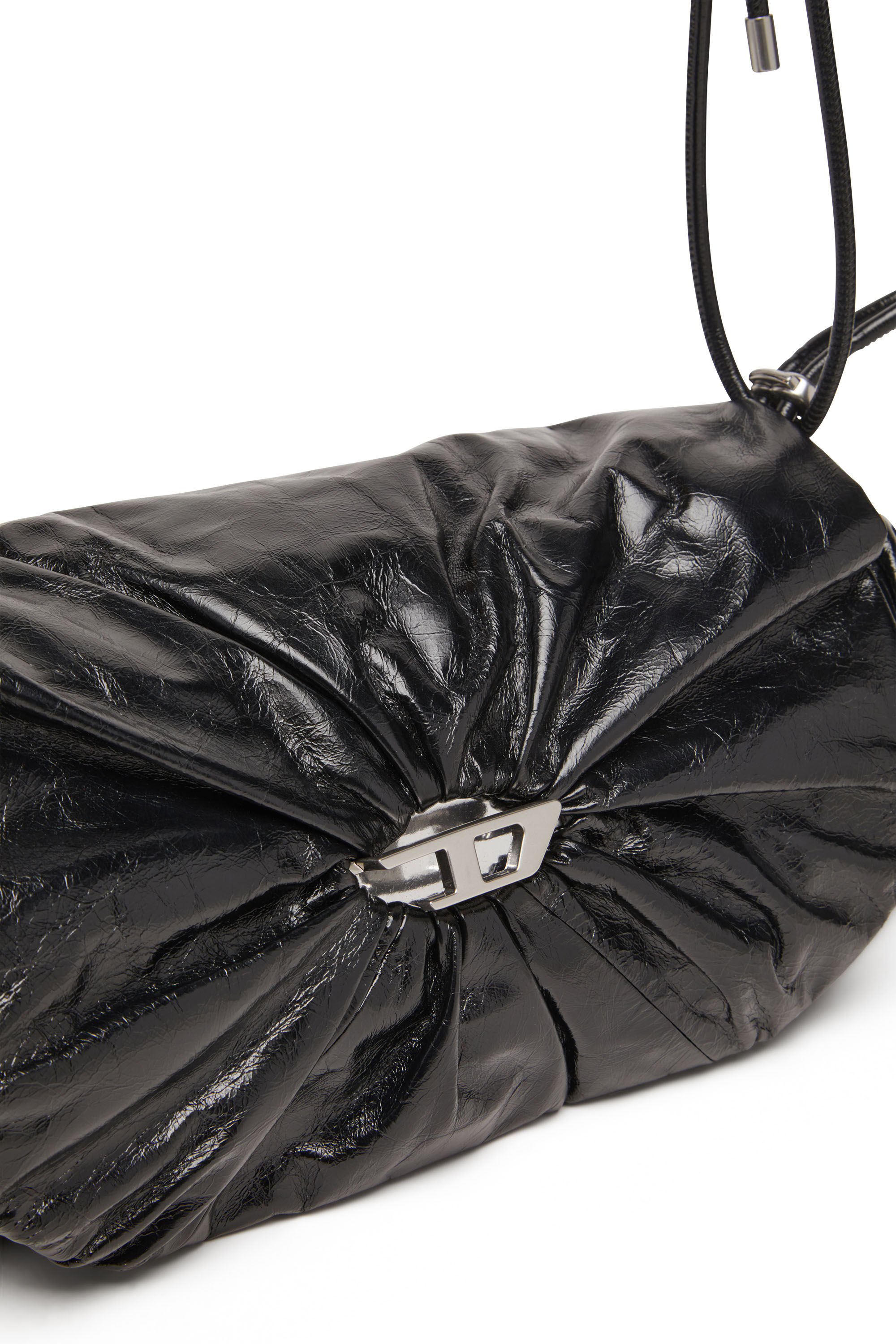 Women's Scrunch-D-Shoulder bag in scrunched shiny leather | Black
