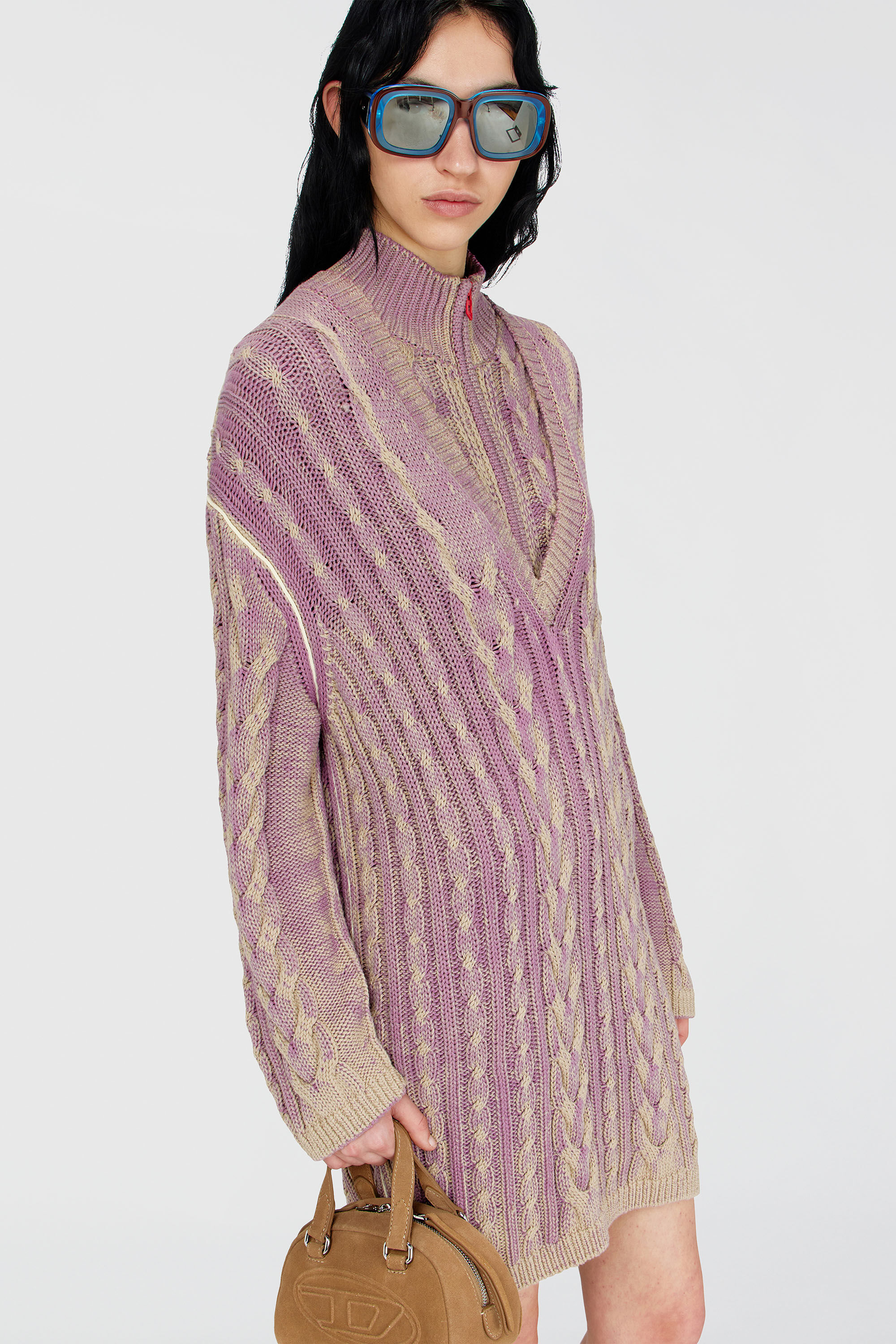 Diesel - M-ELGA, Woman's Short sweater dress in cable knit in Lilac - 5