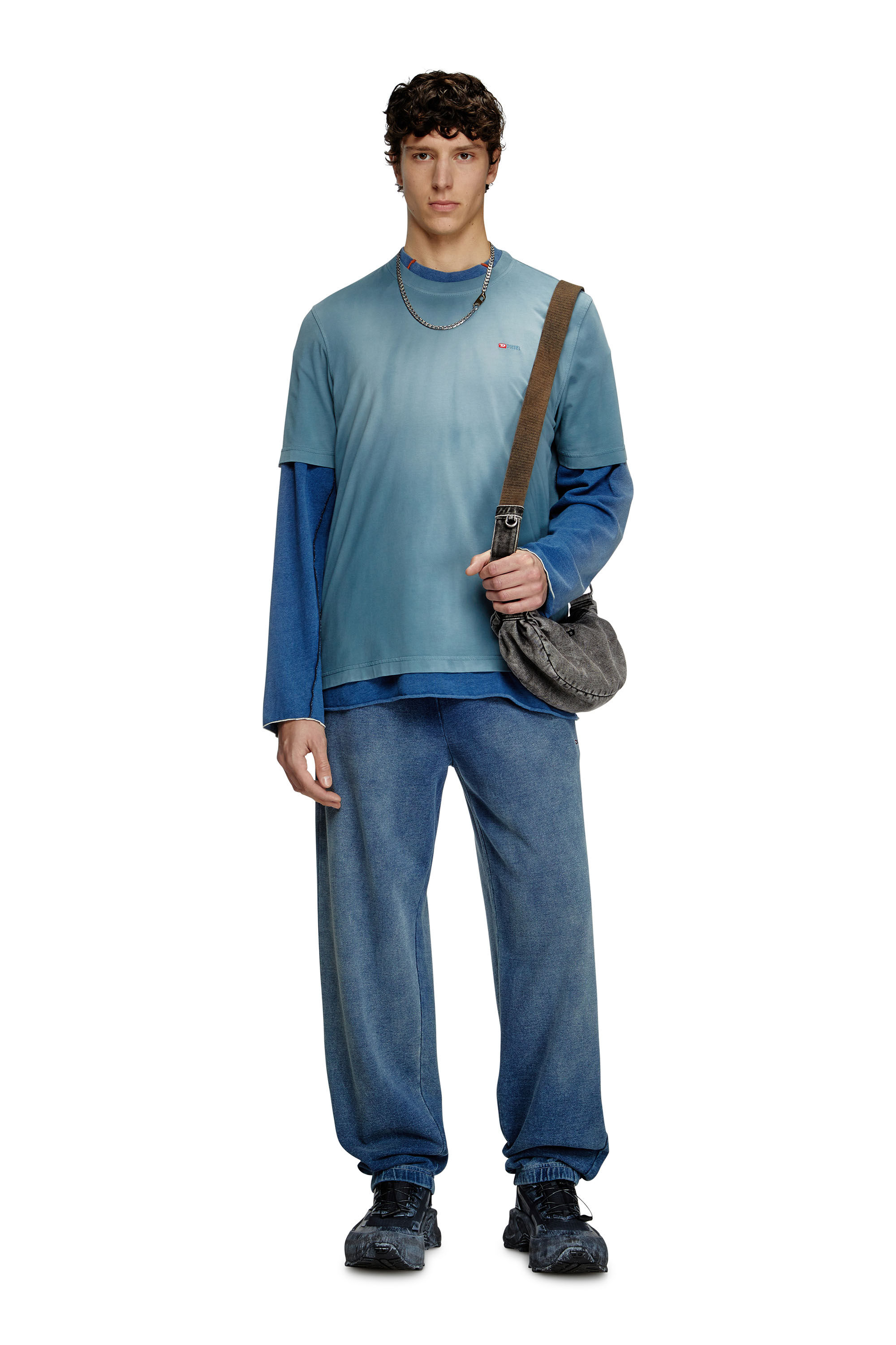 Diesel - T-ADJUST-R15, Man's Faded T-shirt with micro logo embroidery in Light Blue - 1