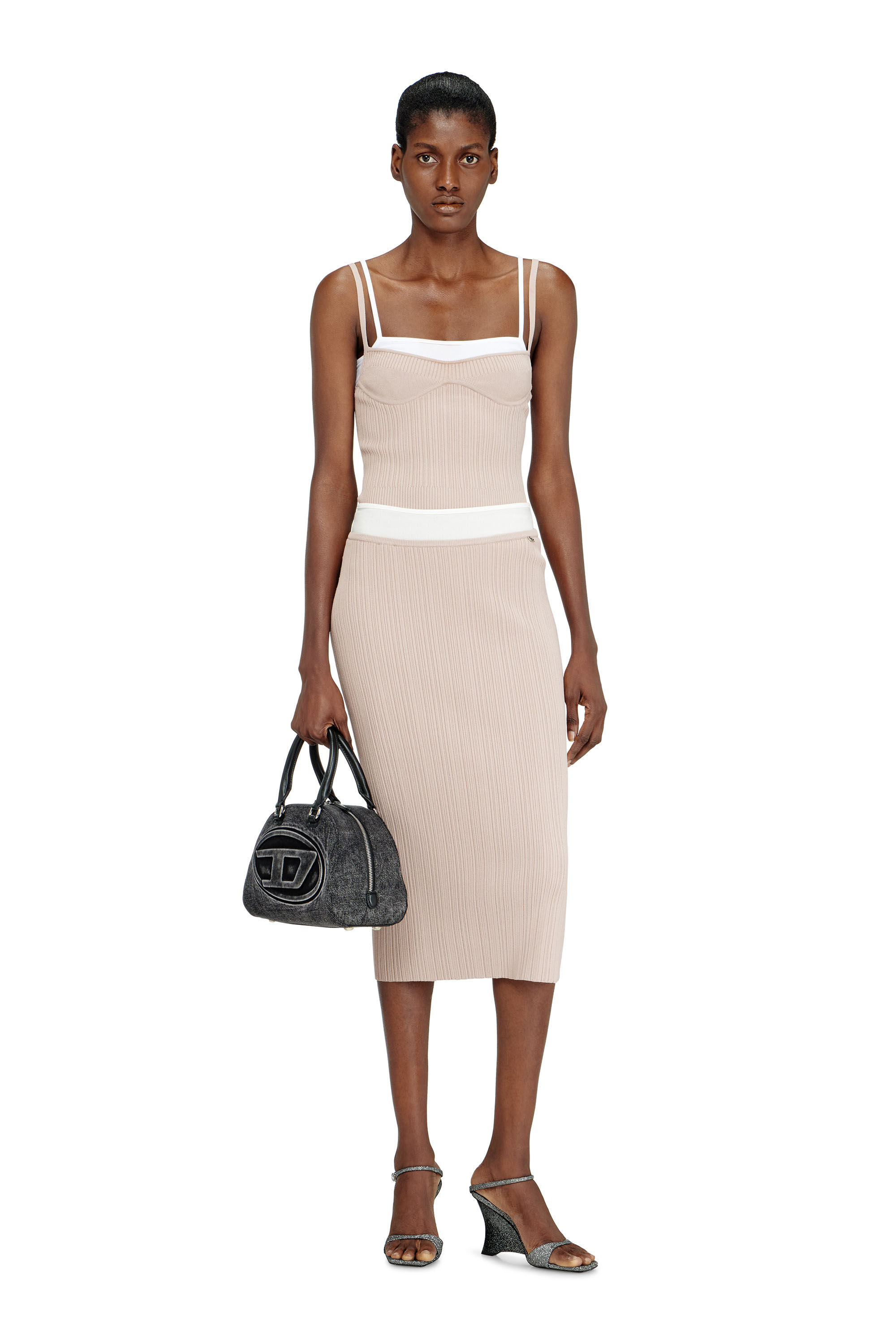 Diesel - M-ZINIA, Woman's Ribbed knit skirt with contrast waistband in Pink - 1