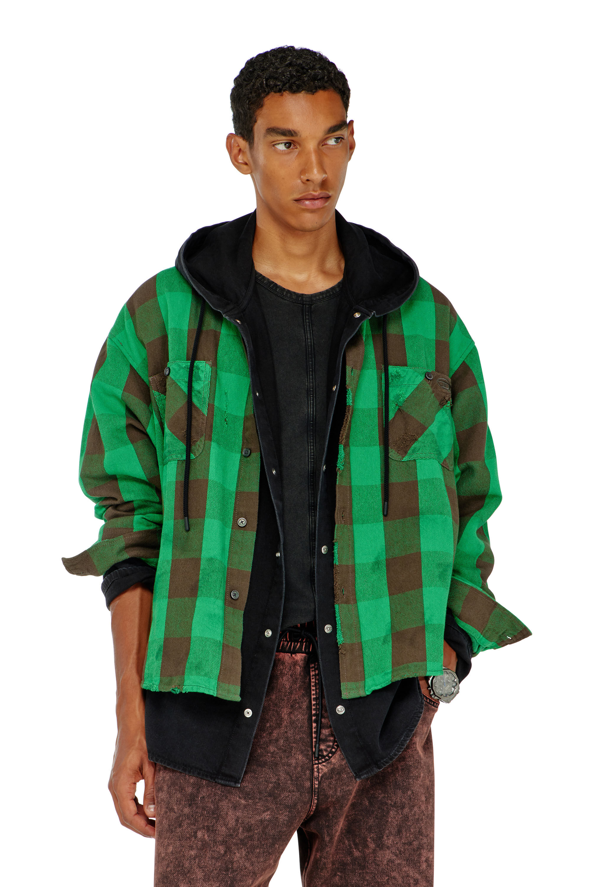 Men's Check flannel shirt with distressed effect | Multicolor