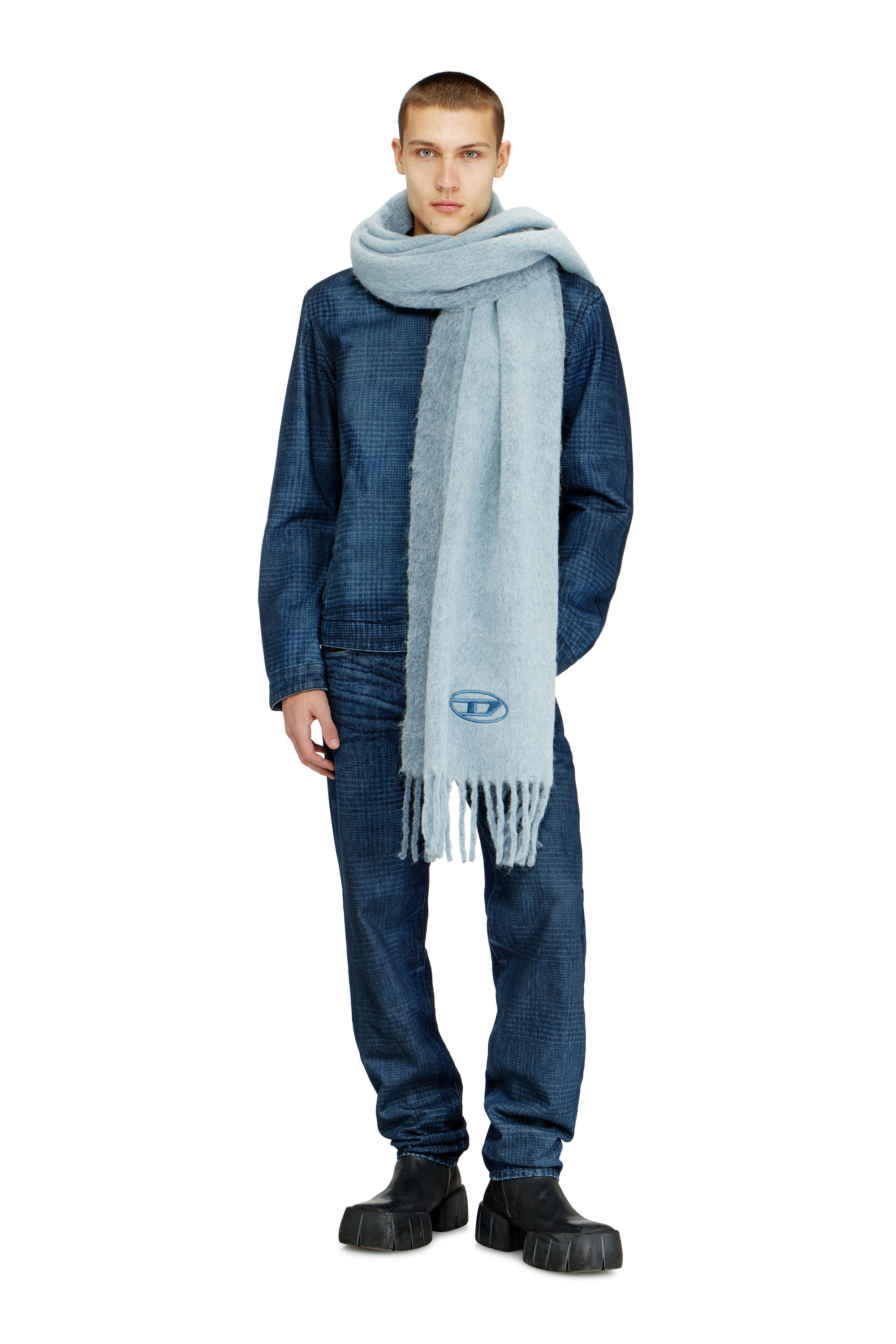 Diesel - S-OLID, Man's Wool-blend scarf with contrast stripes in Light Blue - 4