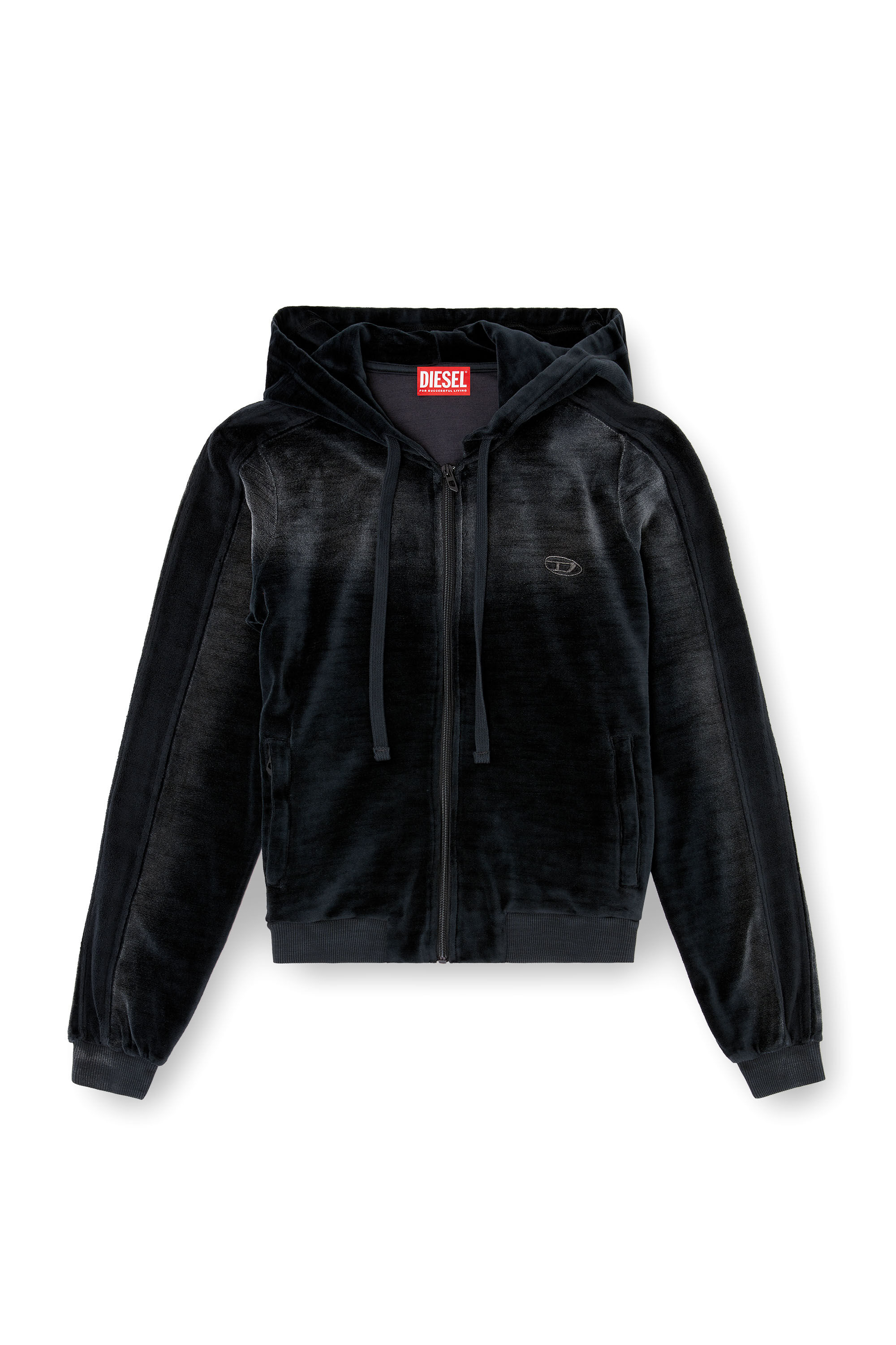 Diesel - F-ELY-Q1, Woman's Zip-up hoodie in faded chenille in Black - 2