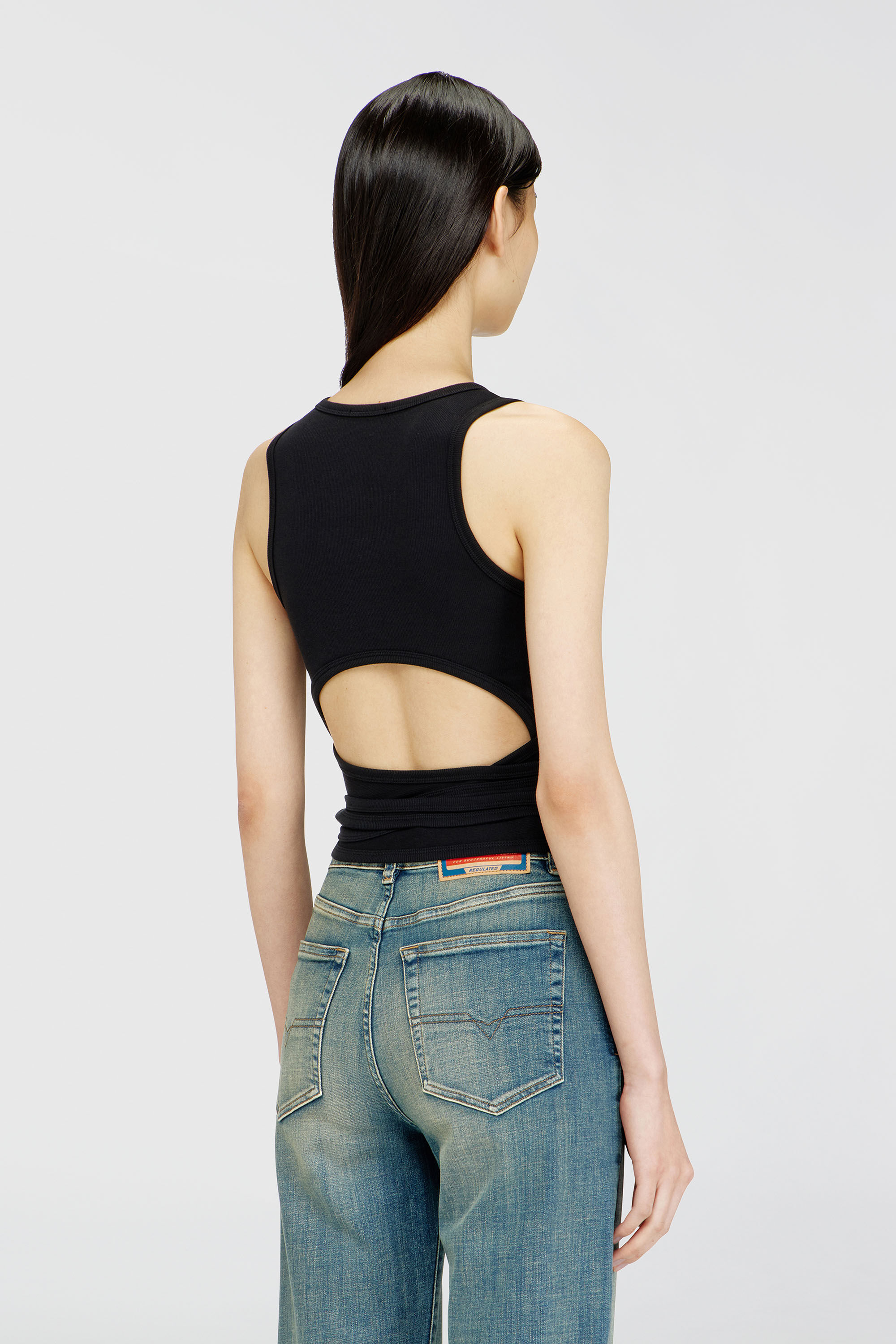 Diesel - T-ANKY-TAIL-S1, Woman's Crop top with wrap-around laces in Black - 4