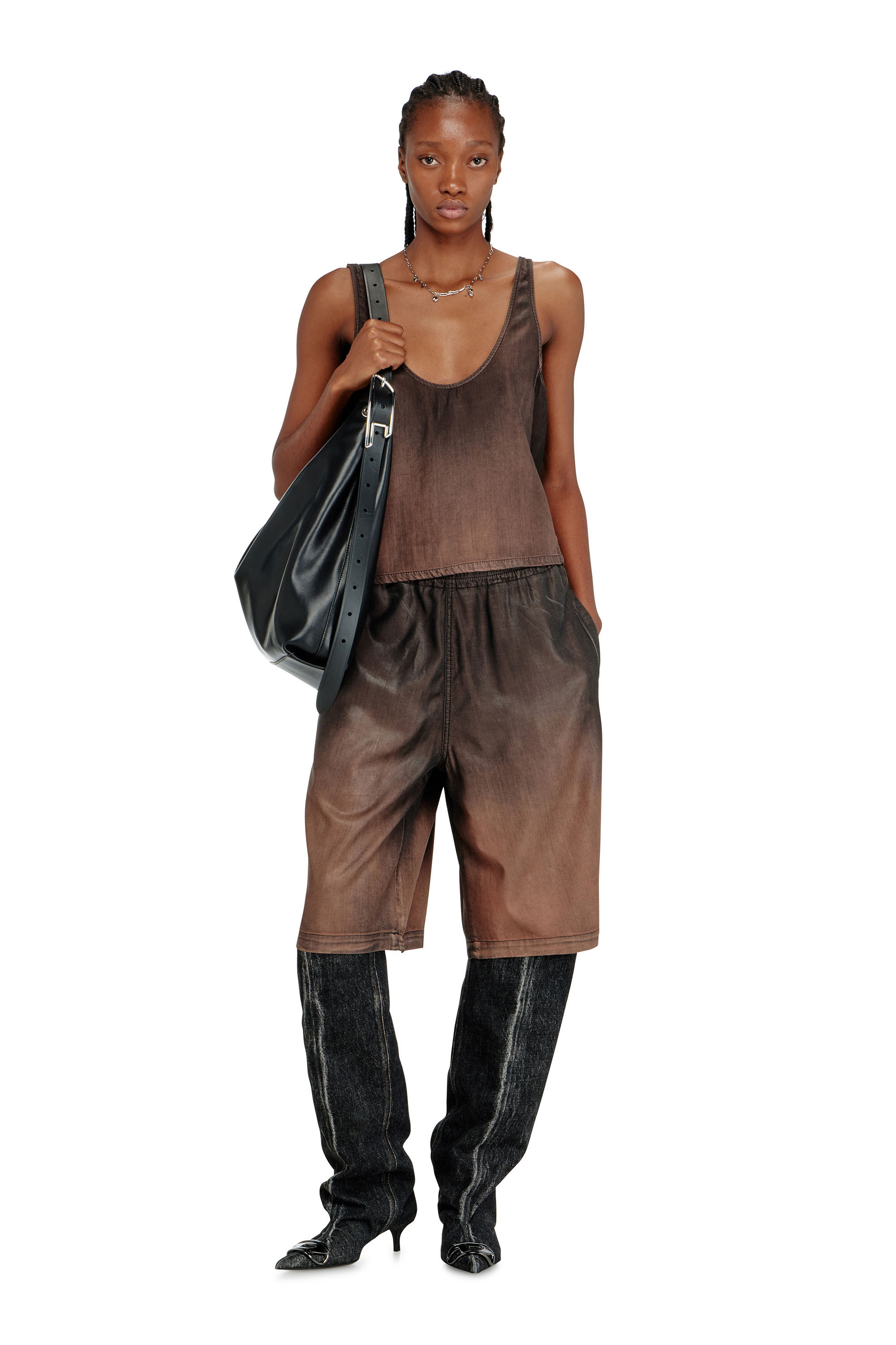 Diesel - D-LINE HOBO, Woman's D-Line-Leather hobo bag in Black - 1