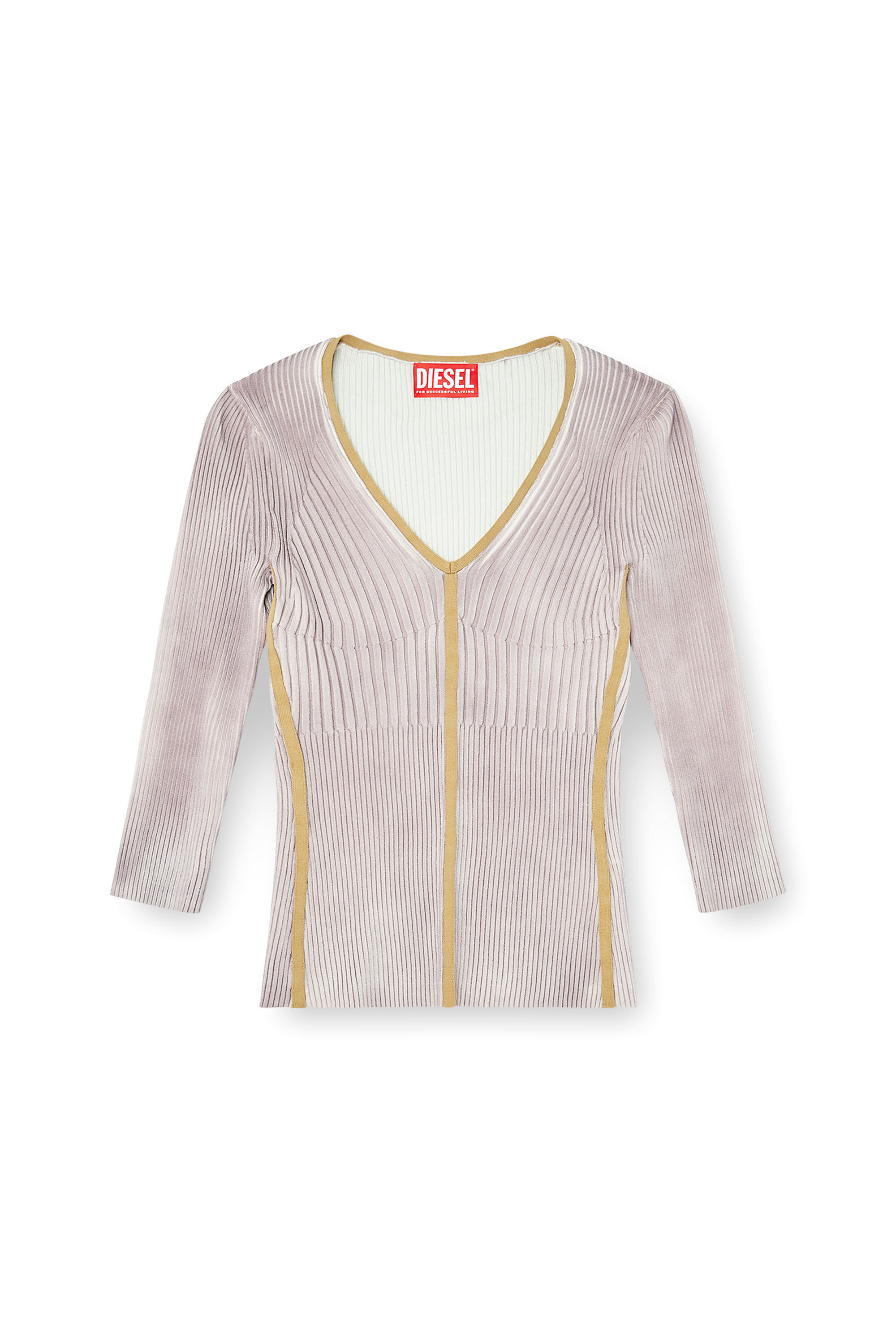 Diesel - M-SARMANI, Woman's Ribbed V-neck jumper with contrast bands in Lilac - 2