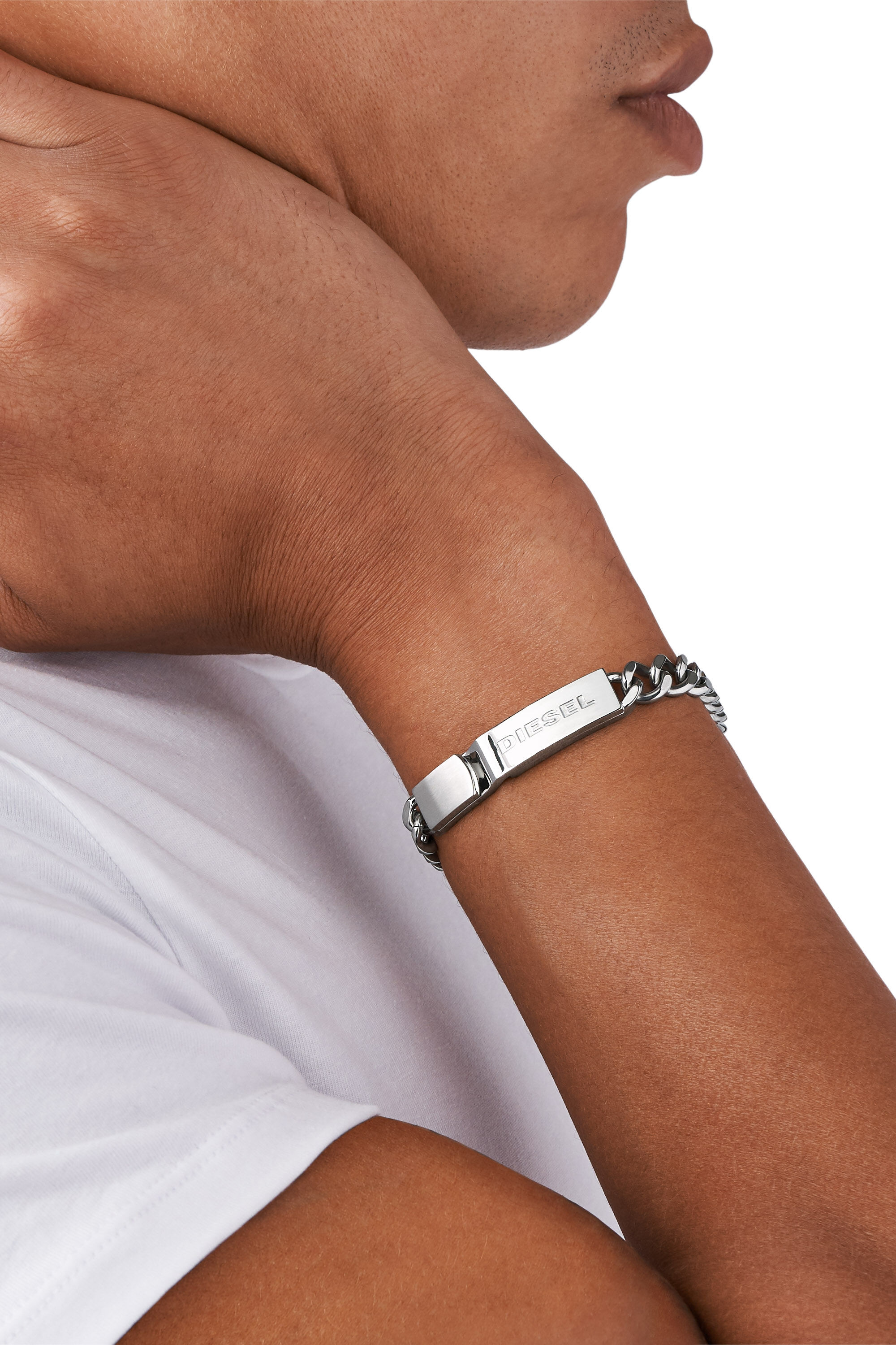 国内直営【DIESEL】Dx0966 ロゴ×プレートシルバー ブレスレット Stainless Steel Bracelet with tag | Silver | Diesel