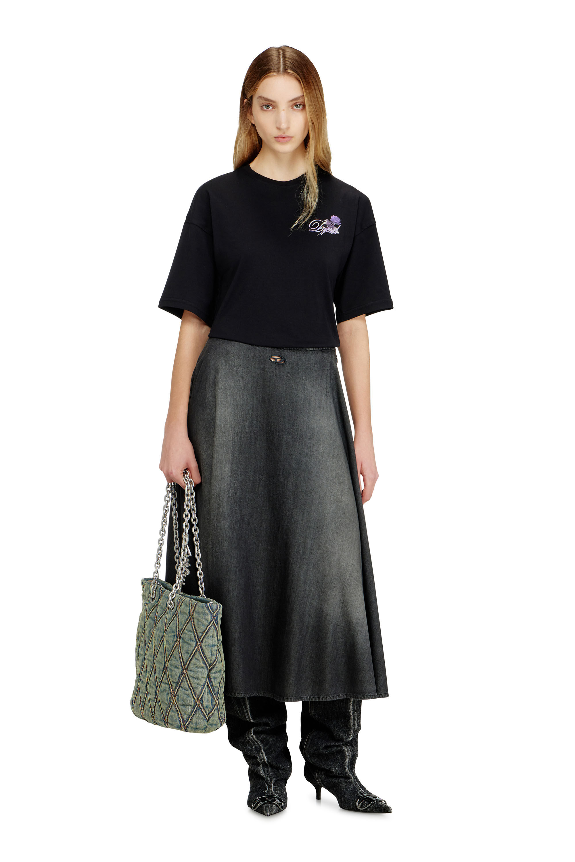 Diesel - CHARM-D SHOPPER M, Woman's Charm-D-Tote bag in quilted denim in Dark Blue - 1