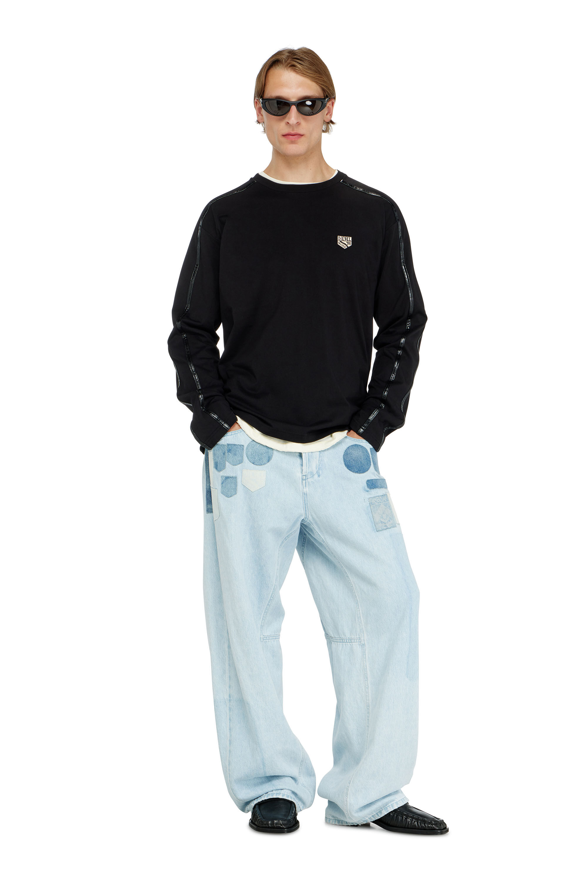Men's Long-sleeve T-shirt with tonal trims | Black | Diesel